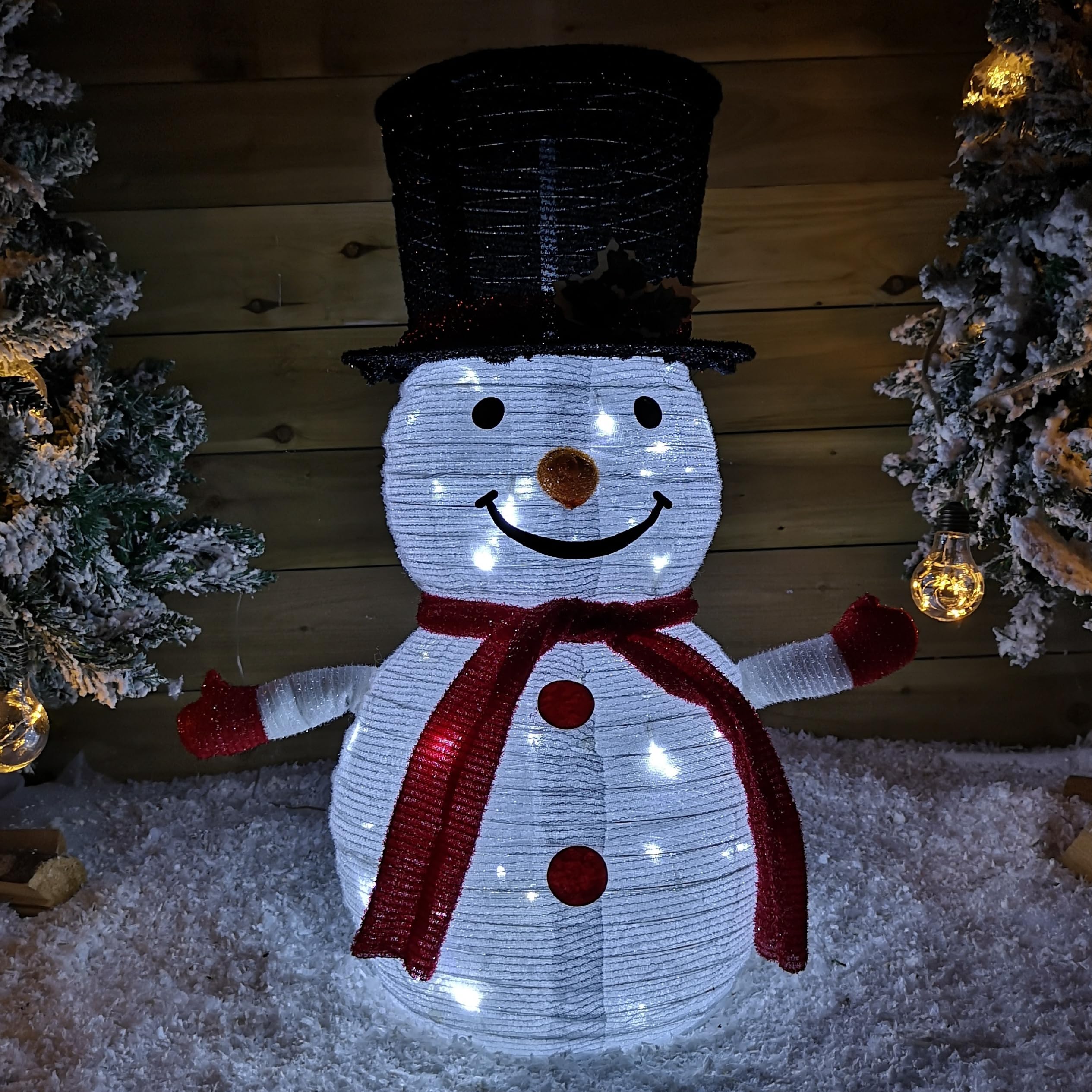 SNOWTIME 70cm Light up Collapsible Christmas Snowman Figure with 45 White LEDs