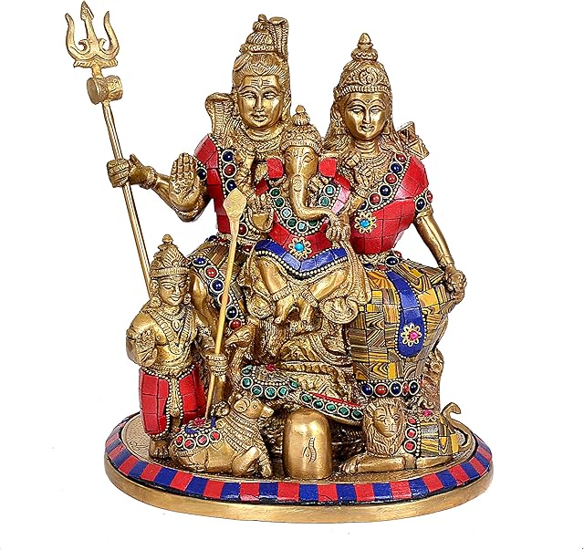 AONA Brass Shiv Parivar Shiva Family Parivar Idol Family Religious Statue Height : 10 Inch