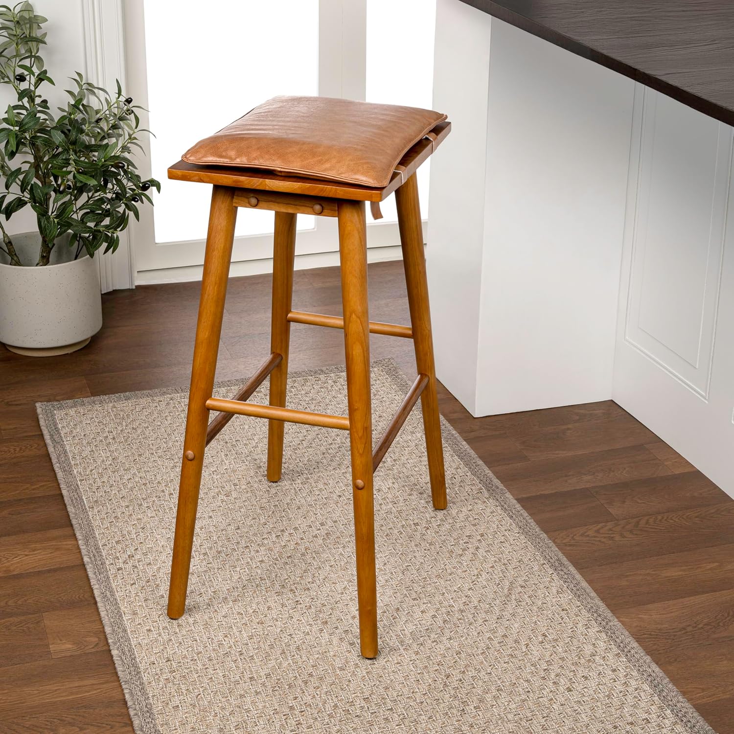 jonathan y bsl2002a peroni 30.5" midcentury classic saddle-seat solid wood/vegan leather backless bar stool for home, kitchen, cafes and resturants with removeable cushion, chestnut brown chestnut brown 30.5"