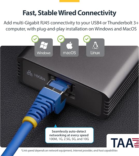 StarTech Adattatore USB4 a Ethernet 10GbE, Scheda di Rete Esterna Compatibile Thunderbolt 3/4 / 5, NIC 10/5/2.5/1 Gbps /100Mbps, Windows/Mac, TAA - 3