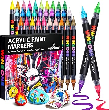 WINSONS 60 Colors Dual Tip Art Markers Set, Auto Ink-Flow Markers for Drawing, Illustration, Manga Coloring, Sketching Coloring Books