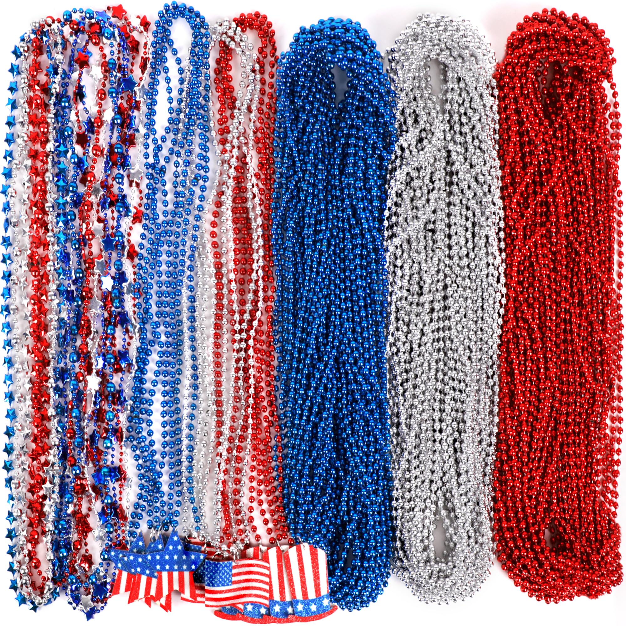 Moon Boat 120PCS 4th of July Accessories Necklaces: Blue White and Red Beads Bulk, Patriotic Party Independence Memorial Day Favors Toys Decorations