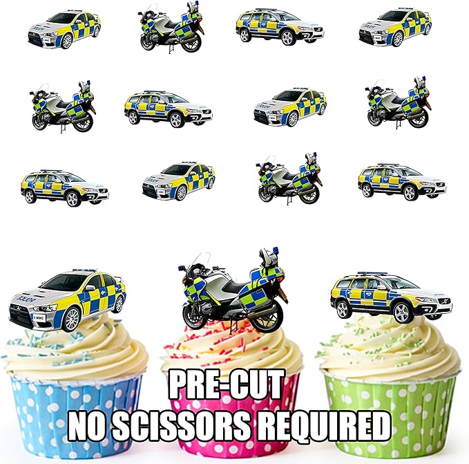 Veritable Vehicules De Police Voiture Auto Moto Melange A Gateau Decorations 12 Decorations Comestibles Cup Cake Amazon Fr Epicerie