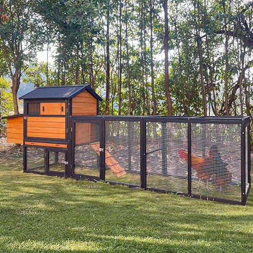 Chicken Coop, Large Wooden Chicken Coop with Nesting Boxes &