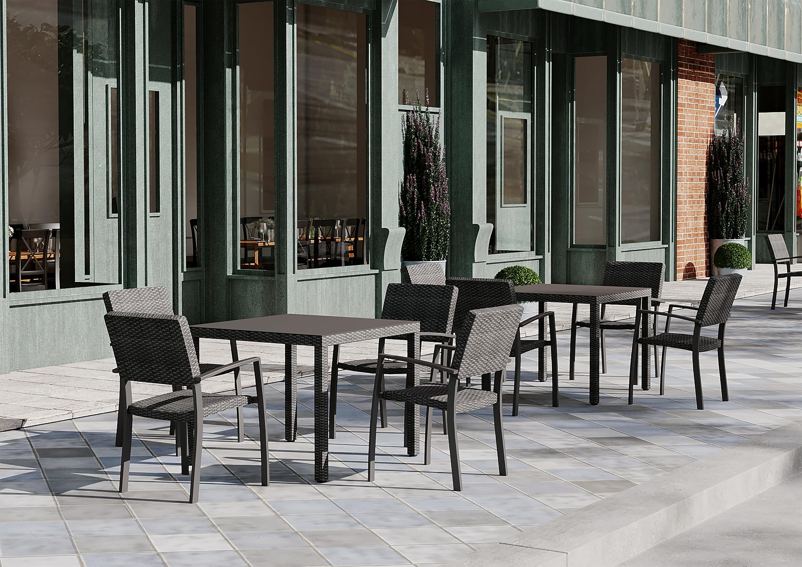 METRO Professional Gartenstuhl mit Armlehne Balsario, Aluminium/PE Rattan, 56 x 62 x 88 cm, Stapelbar, Wetterfest, 150 kg Tragkraft, Steingrau
