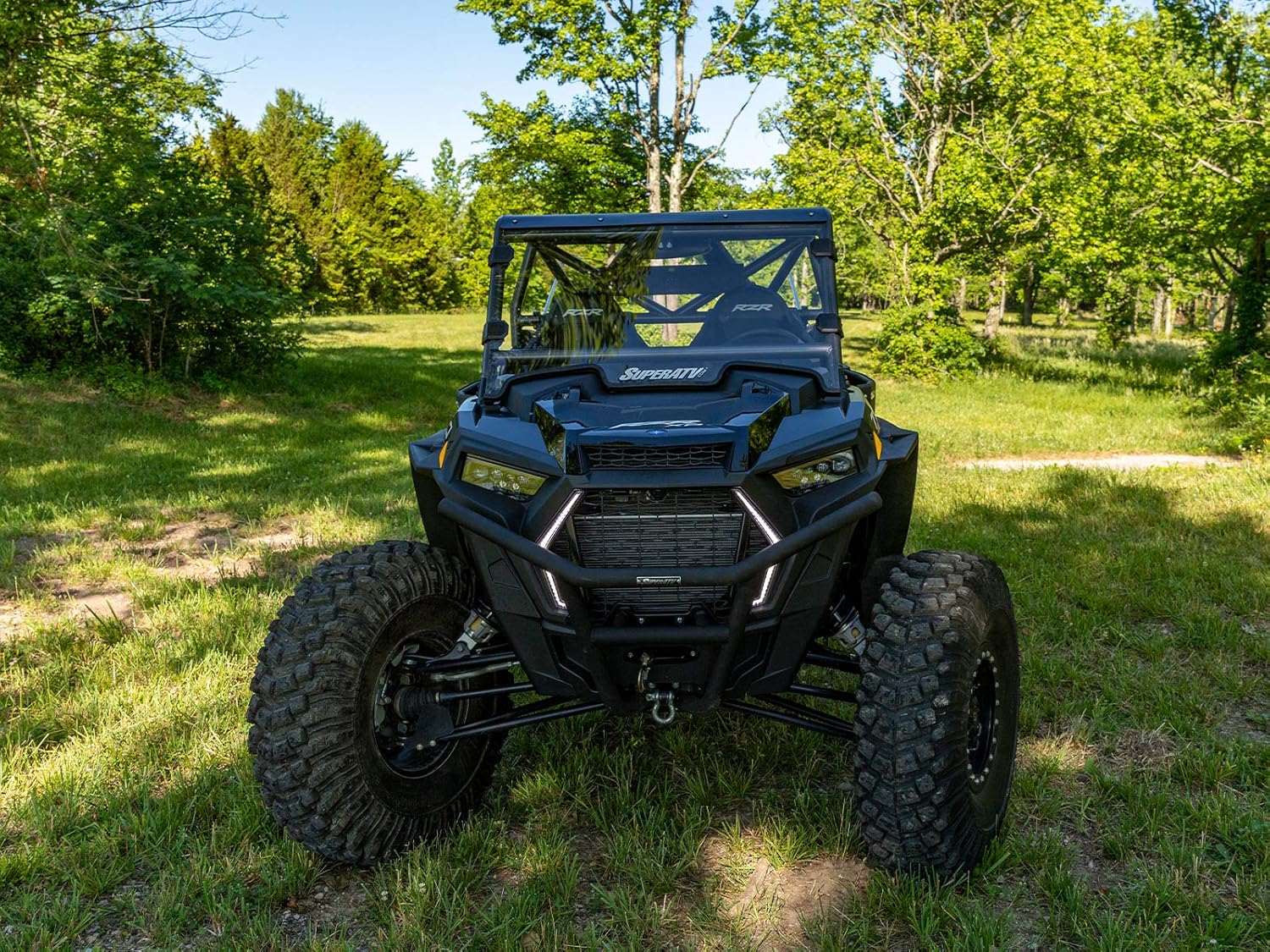 SuperATV Heavy Duty Front Hitch Plate/Front Tow Hook for 2019+ Polaris RZR XP Turbo / XP 4 Turbo - Includes 1/2” Diameter Shackle!