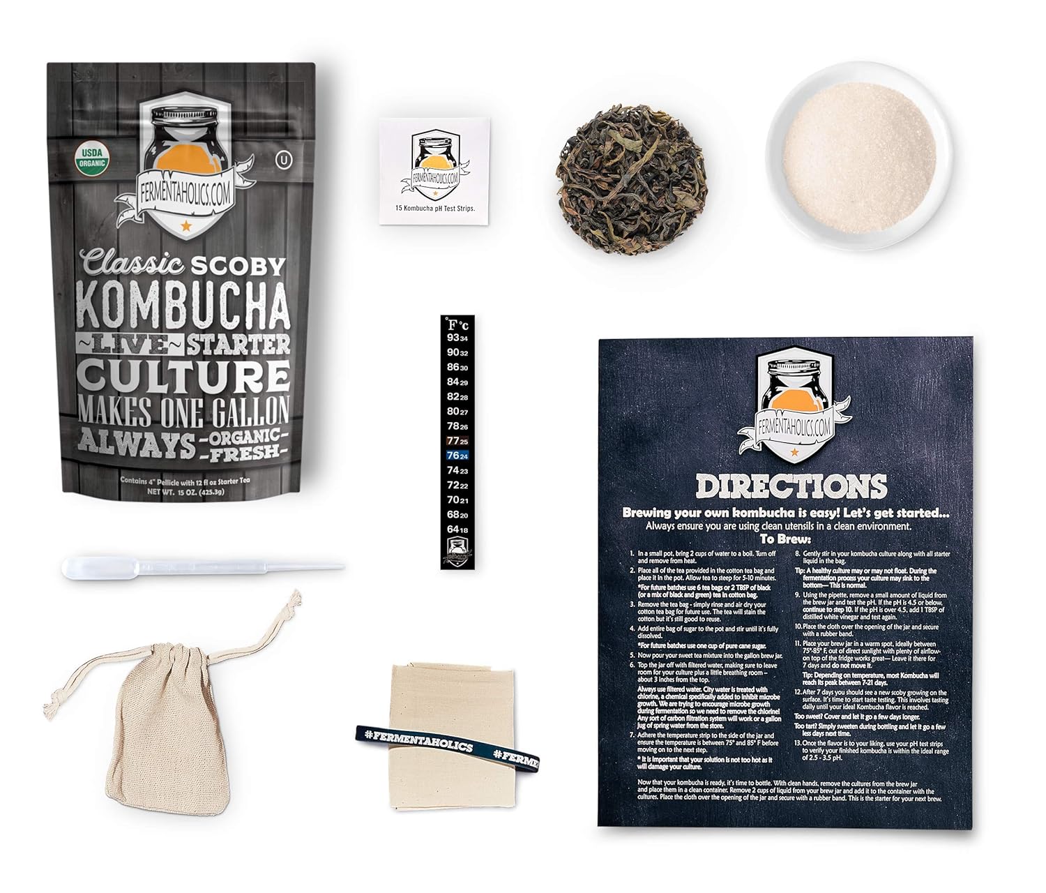 Fermentaholics Ingredient Kit – Classic Kombucha, Brews 1-Gallon, Organic, Kosher