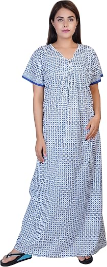Himanshu Handloom Women's Cotton Block Print Maxi Nighty