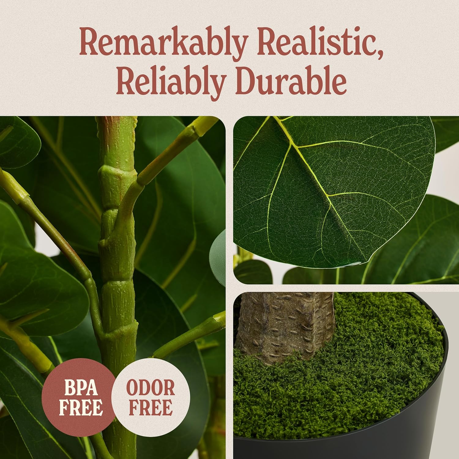 Artificial Fiddle Leaf Fig Tree 3ft (36 Inch) Tall - with Remote LED Spotlight - Realistic Faux Potted Plant & Moss for Living Room & Office Decor - Image 5