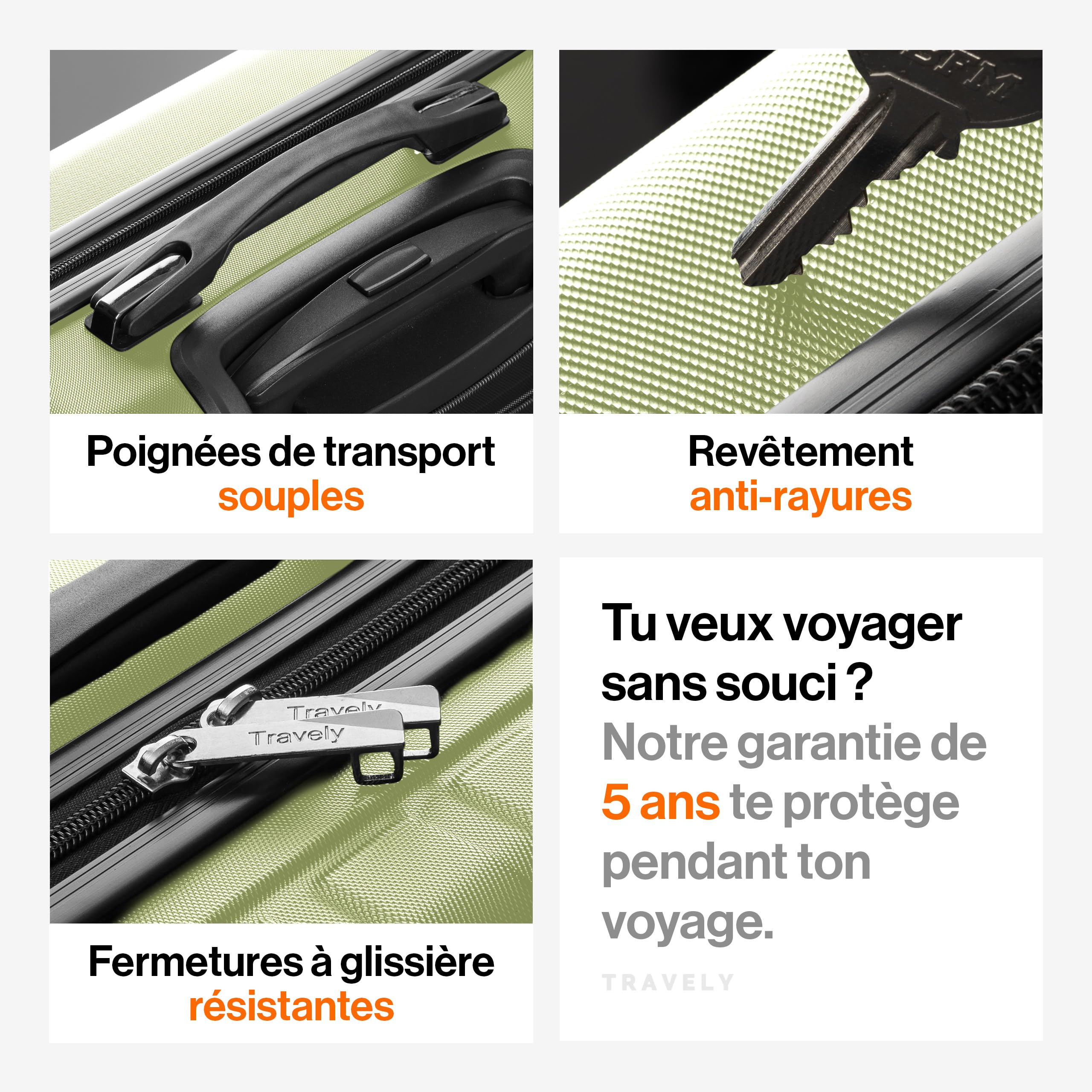 Travely Valise en Polycarbonate, Taille XL, 77 cm, Volume intérieur 100 L, Dimensions 158 cm, Valise à Coque Rigide très Robuste avec roulettes Souples et Serrure TSA, Valises, Valises à roulettes