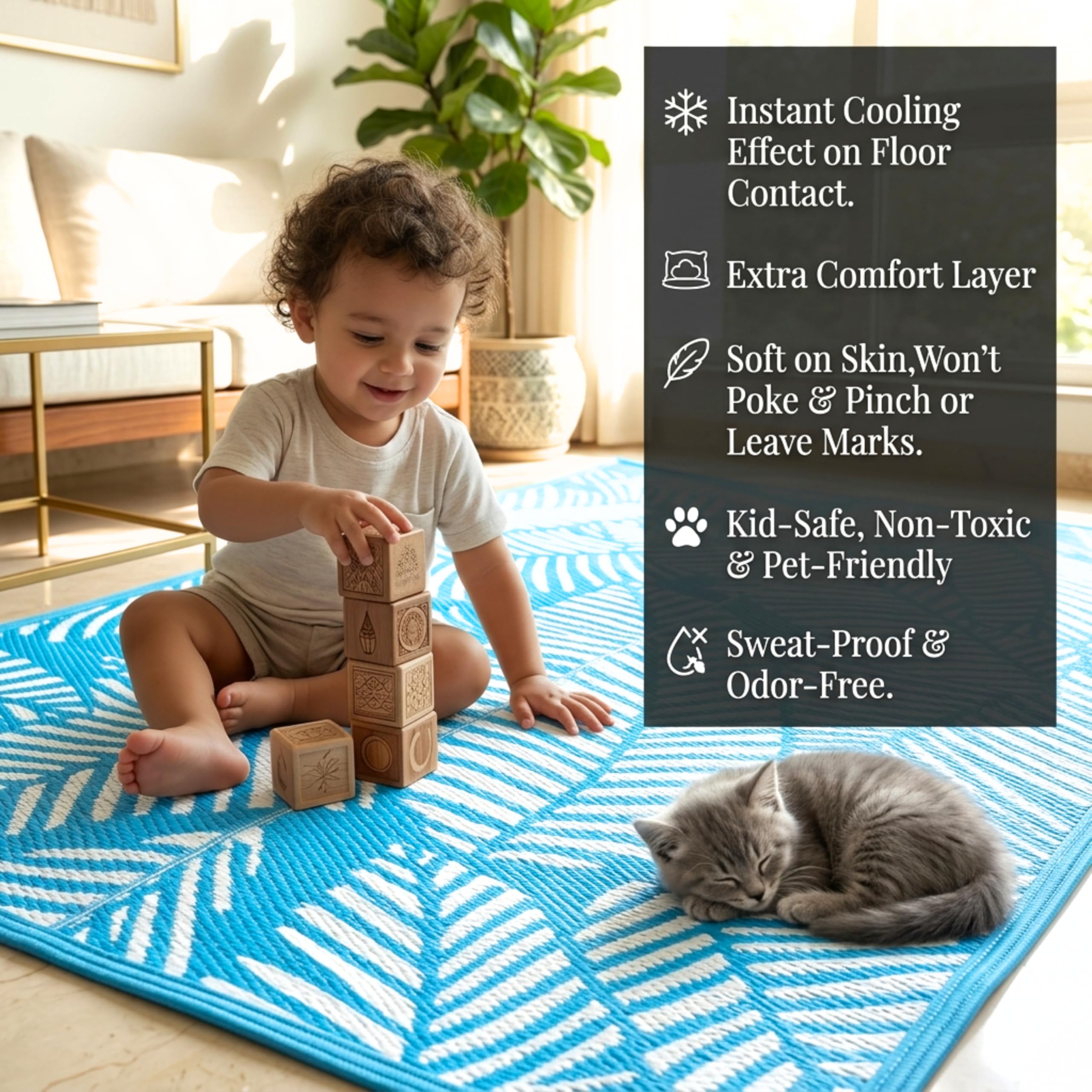 Leaf Design Mat - Blue & White Reversible Mat -2