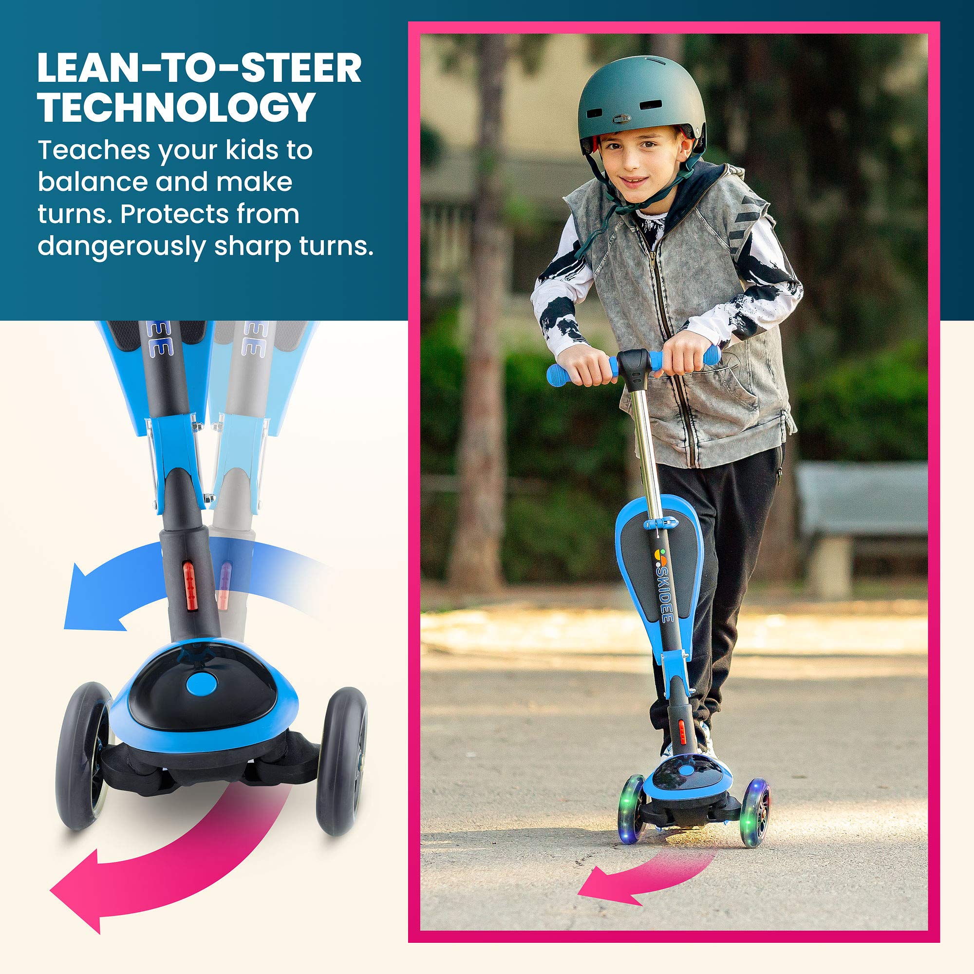 Kick Scooters for Kids Ages 3-5 (Suitable for 2-12 Year Old) Adjustable Height Foldable Scooter Removable Seat, 3 LED Light Wheels, Rear Brake, Wide Standing Board, Outdoor Activities for Boys/Girls