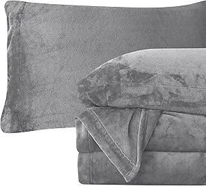 Elegant Comfort Luxuriously Soft 4-Piece Velvet Plush Flannel Sheet Set - Premium Quality - Cozy Warm, Anti-Static, Non Pilling Fuzzy Velvet Flannel Fleece Deep Pocket Sheet Set - Twin, Gray