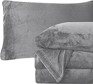 Elegant Comfort Luxuriously Soft 4-Piece Velvet Plush Flannel Sheet Set - Premium Quality - Cozy Warm, Anti-Static, Non Pilling Fuzzy Velvet Flannel Fleece Deep Pocket Sheet Set - King, Gray