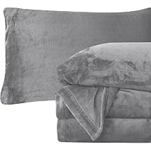 Elegant Comfort Luxuriously Soft 4-Piece Velvet Plush Flannel Sheet Set - Premium Quality - Cozy Warm, Anti-Static, Non Pilling Fuzzy Velvet Flannel Fleece Deep Pocket Sheet Set - Queen, Gray