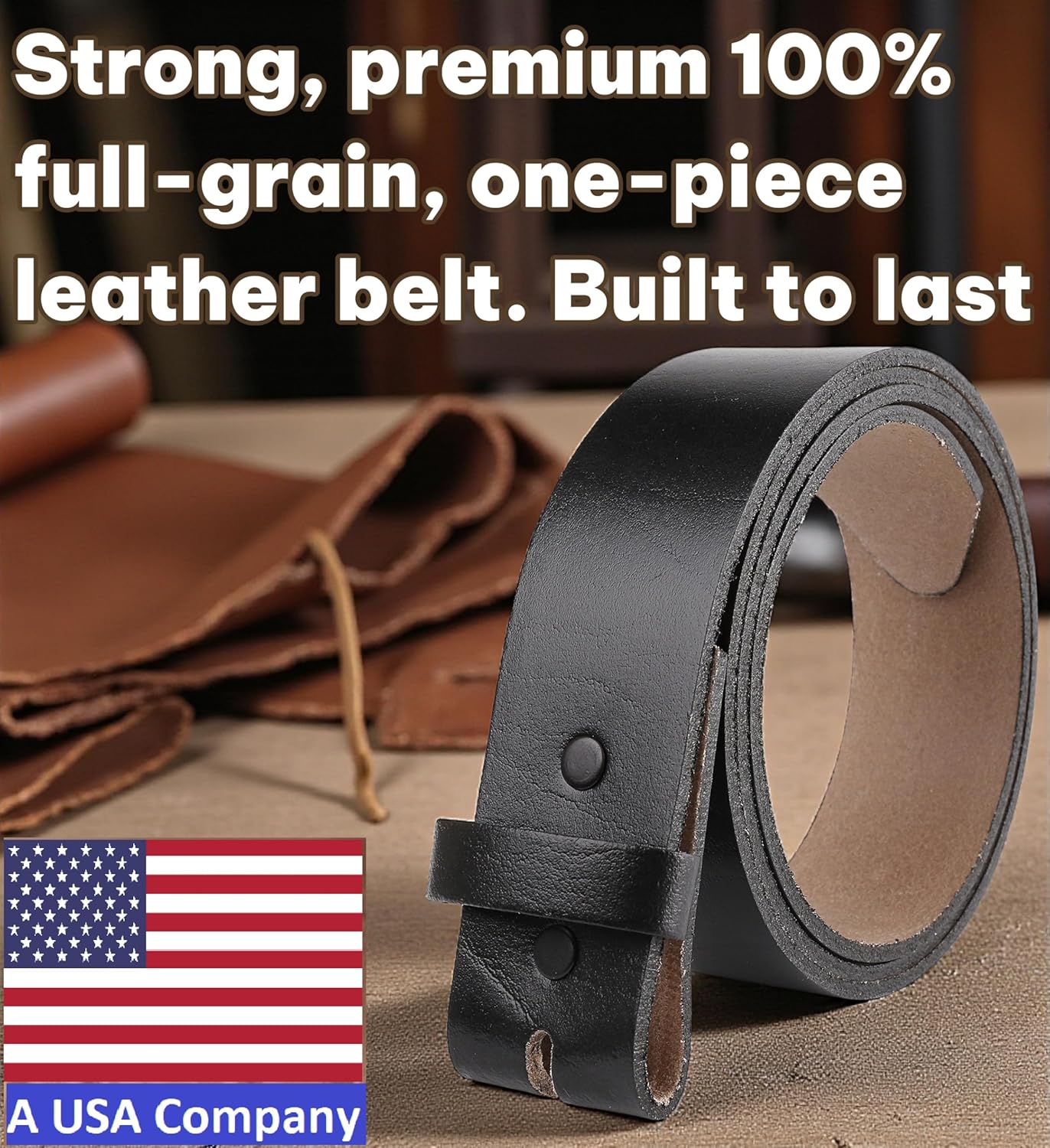 F&L CLASSIC Belt for buckle men Snap on Strap Full Grain One Piece Leather no buckle,1 1/2" Wide, USA - Image 2