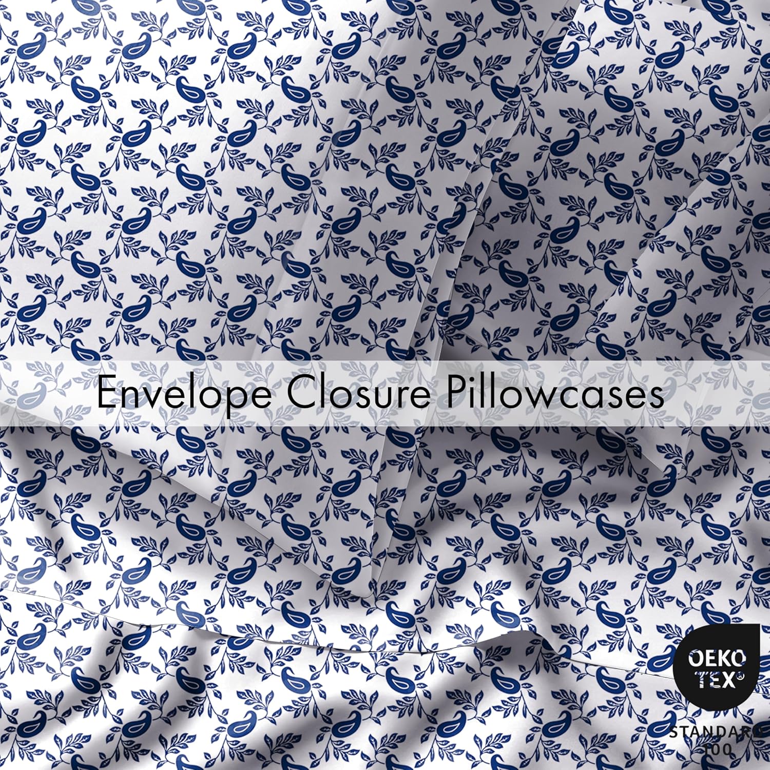 RUVANTI 6 Pcs Cotton Sheets - 100% Natural Cotton Soft, Lightweight & Breathable Crispy Percale Bed Sheets, King Size Sheets Set 16" Deep Pockets, Paisley Ornament - Image 7