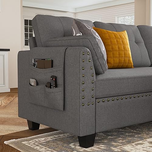 Miniatura 4 de HONBAY Sofá seccional convertible en forma de L, sofás seccionales reversibles para sala de estar, gris