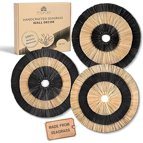 Maraa Wall Basket Decor Set of 3 Seagrass Baskets - Boho Wall Decor