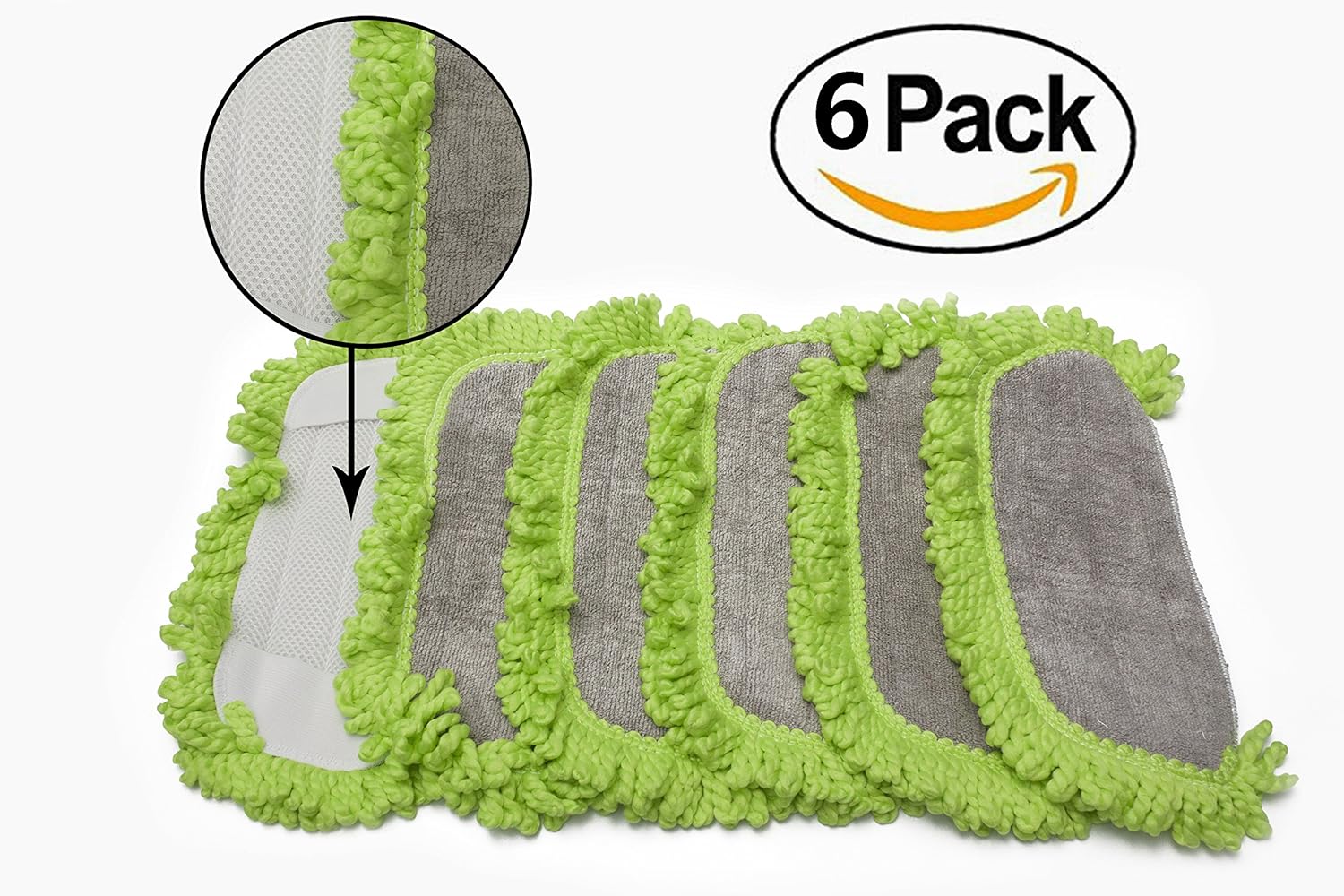 Six LTWHOME microfiber replacement pads in a pack, with a close-up inset showing the mesh backing.