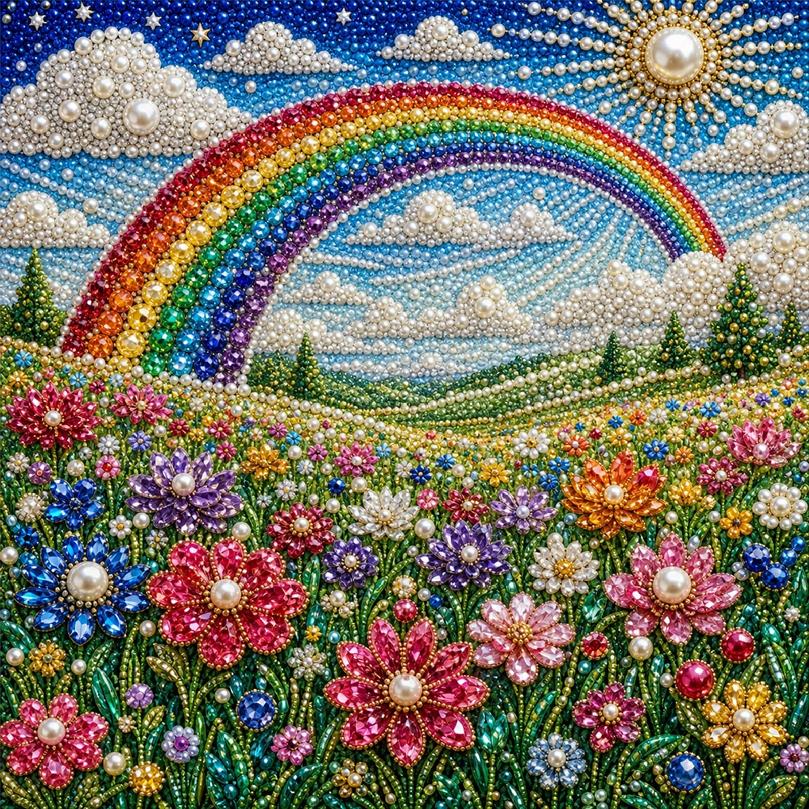 POETRYDRAW Rainbow Garden Diamond Art Kit 5D Round Drill 15.75x15.75 in
