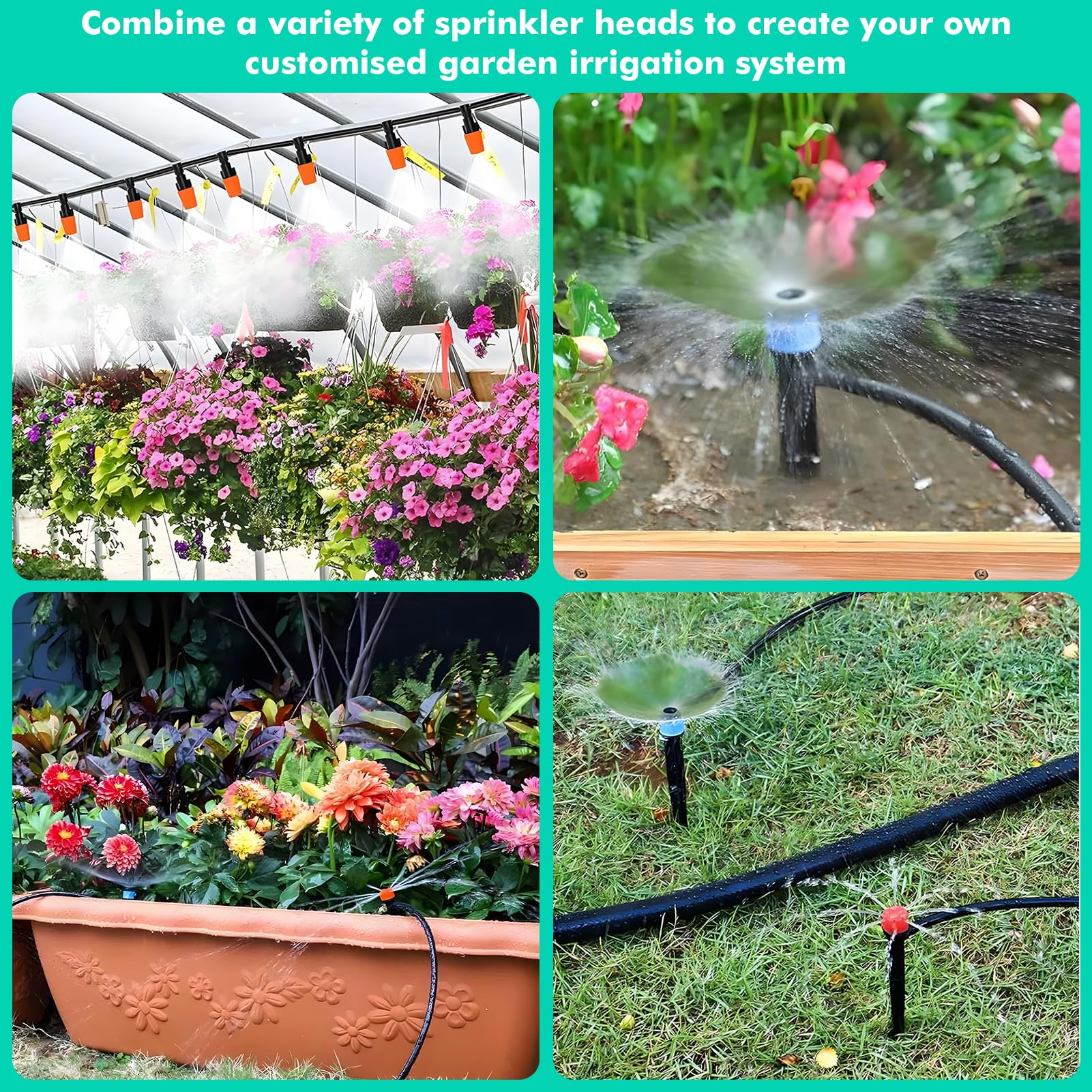 Système d'irrigation de jardin, 315 pièces, kit d'irrigation de jardin avec doubles conduites d'eau en PVC de 60 m + 15 m, pour paysage, parterre de fleurs et plantes de terrasse