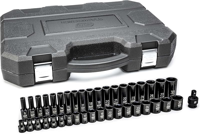 39 Piece 1/2inch Drive 6 Point Impact Socket Set, Standard & Deep, Metric - 84948N
