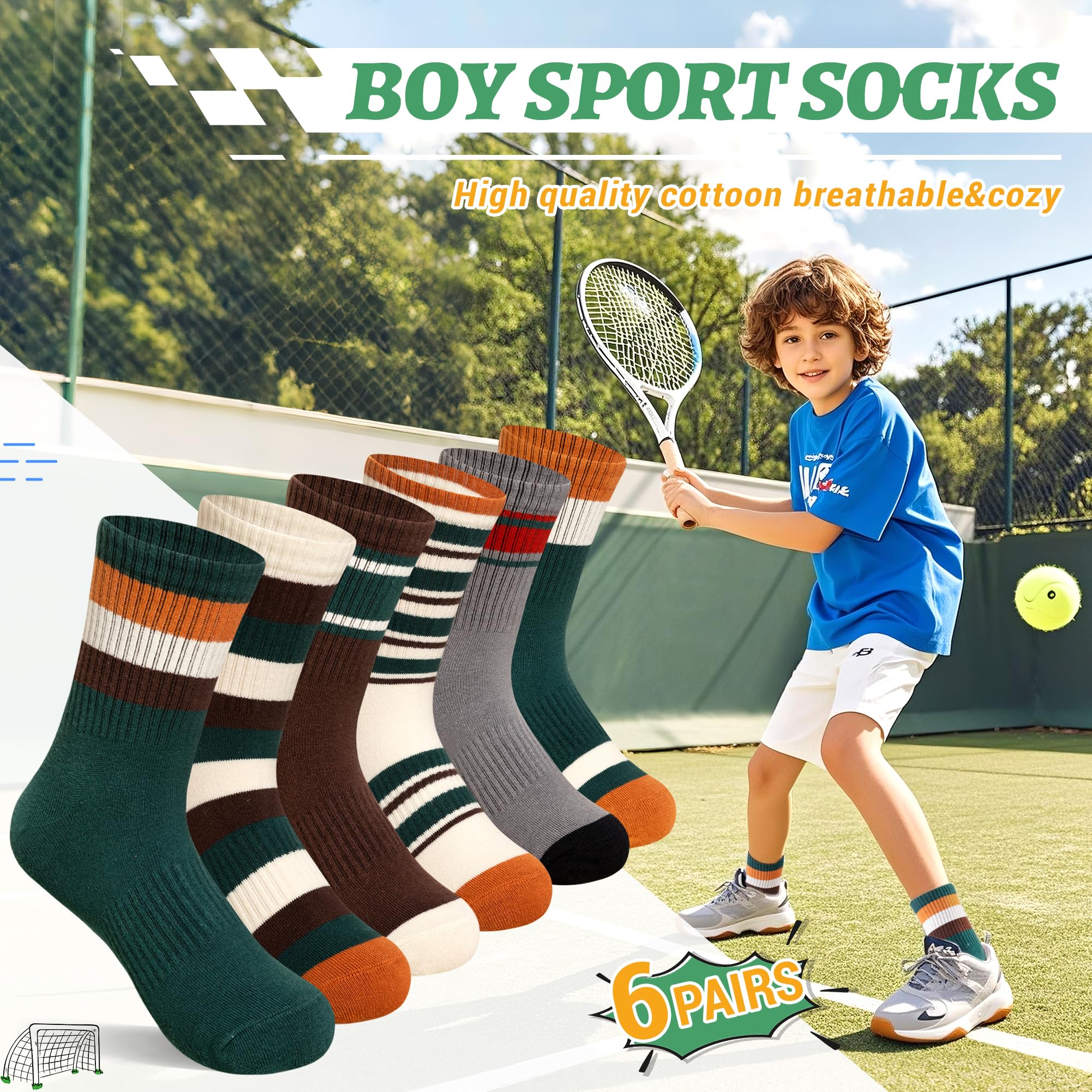 SEEYAN Calcetines deportivos para niños y jóvenes, de algodón, para correr, baloncesto, 6 pares