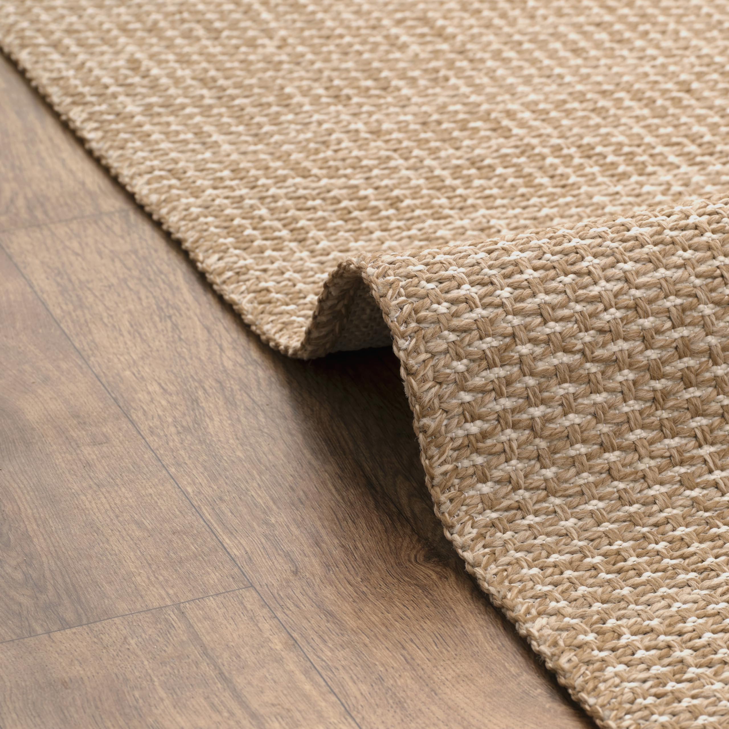 Jute Area Rug, Machine Washable Rug For Garden, Kitchen, Bedroom, Dining Room and Living Room, Soft Short Pile, Kid Pet Friendly Rug (Brown & Ivory - Caria, 160X230 CM)