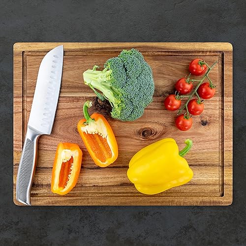 Miniatura 4 de Barrett Family Collection, Tabla de cortar de grano de madera de acacia de alta calidad, 16 x 12 pulgadas, 1.5 pulgadas de grosor, diseño curado y