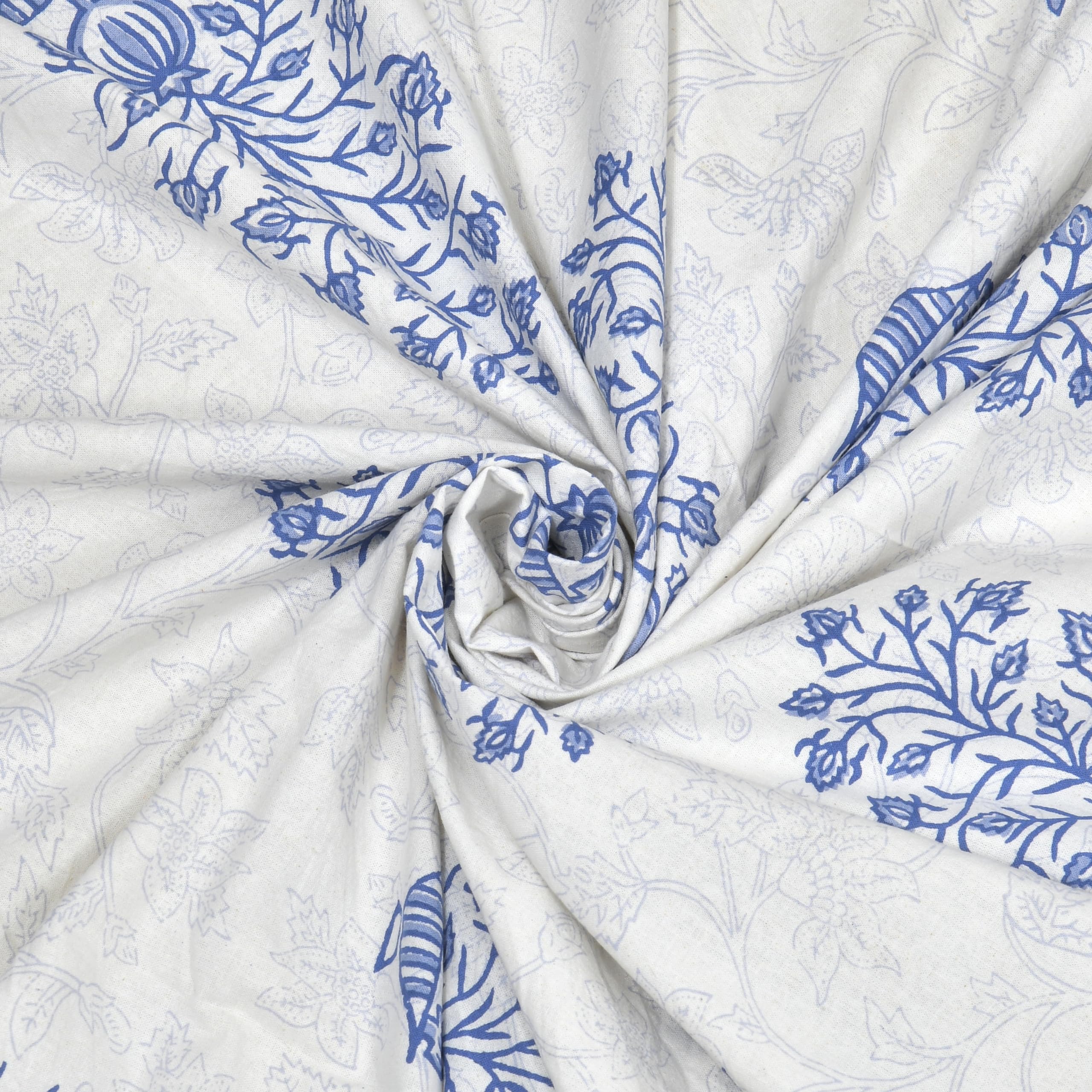 BLOCKS OF INDIA Hand Block Printed 200 TC Cotton King Size Bedsheet (Blue Pot) 2