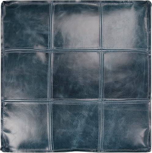 Miniatura 9 de SIMPLIHOME Manning Puf cuadrado  18 pulgadas de ancho hecho a mano de cuero genuino otomano en color verde azulado, reposapiés estilo bohemio o