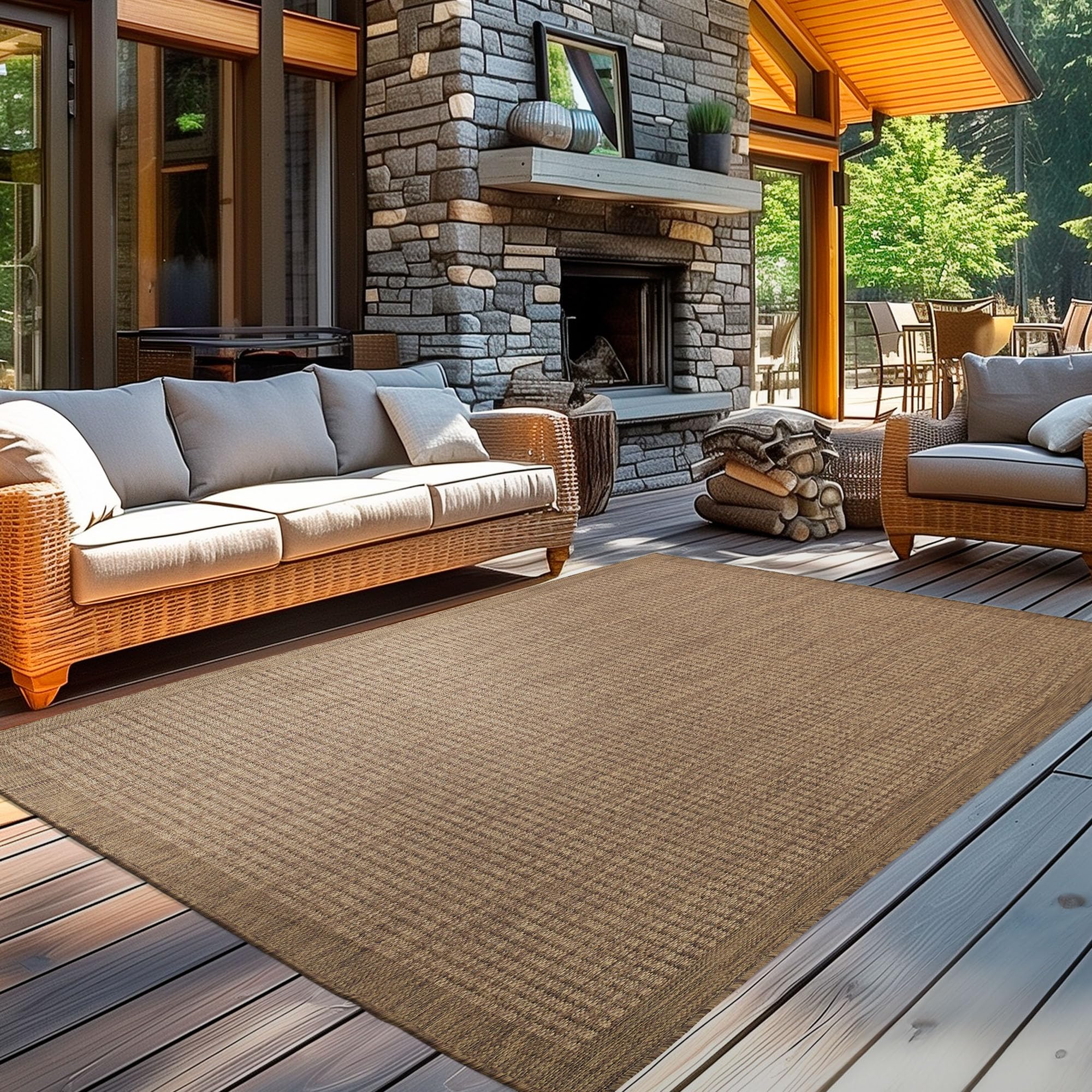 Alfombra Exterior Interior Resistente a la Intemperie, Impermeable 60 x 100 cm Marrón - Alfombra de Cocina de Tejido Plano, Unicolor - Alfombras Exterior para Balcón, Terraza y Jardín