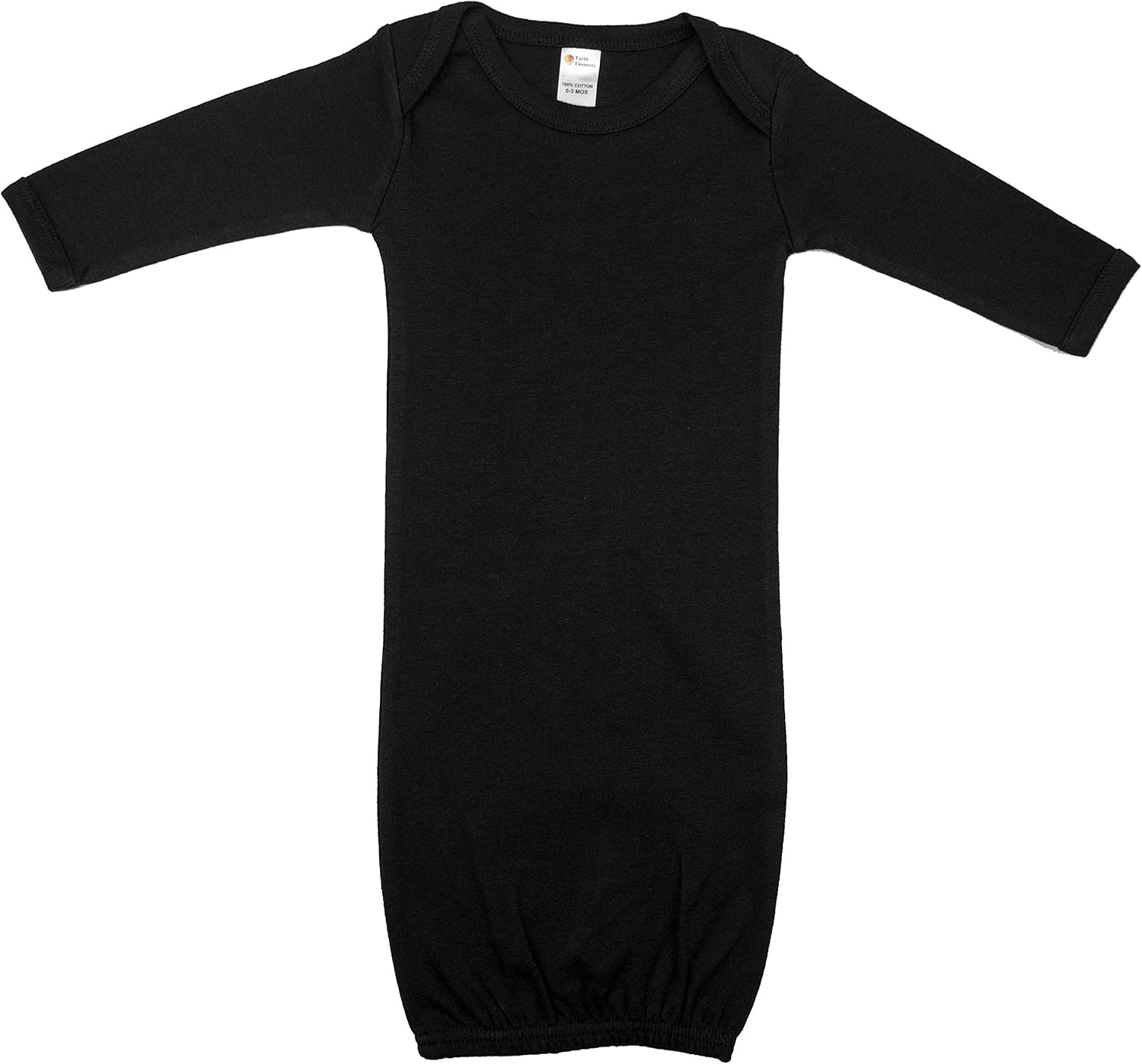 Earth Elements Baby Long Sleeve Gown 0-3 Months Black