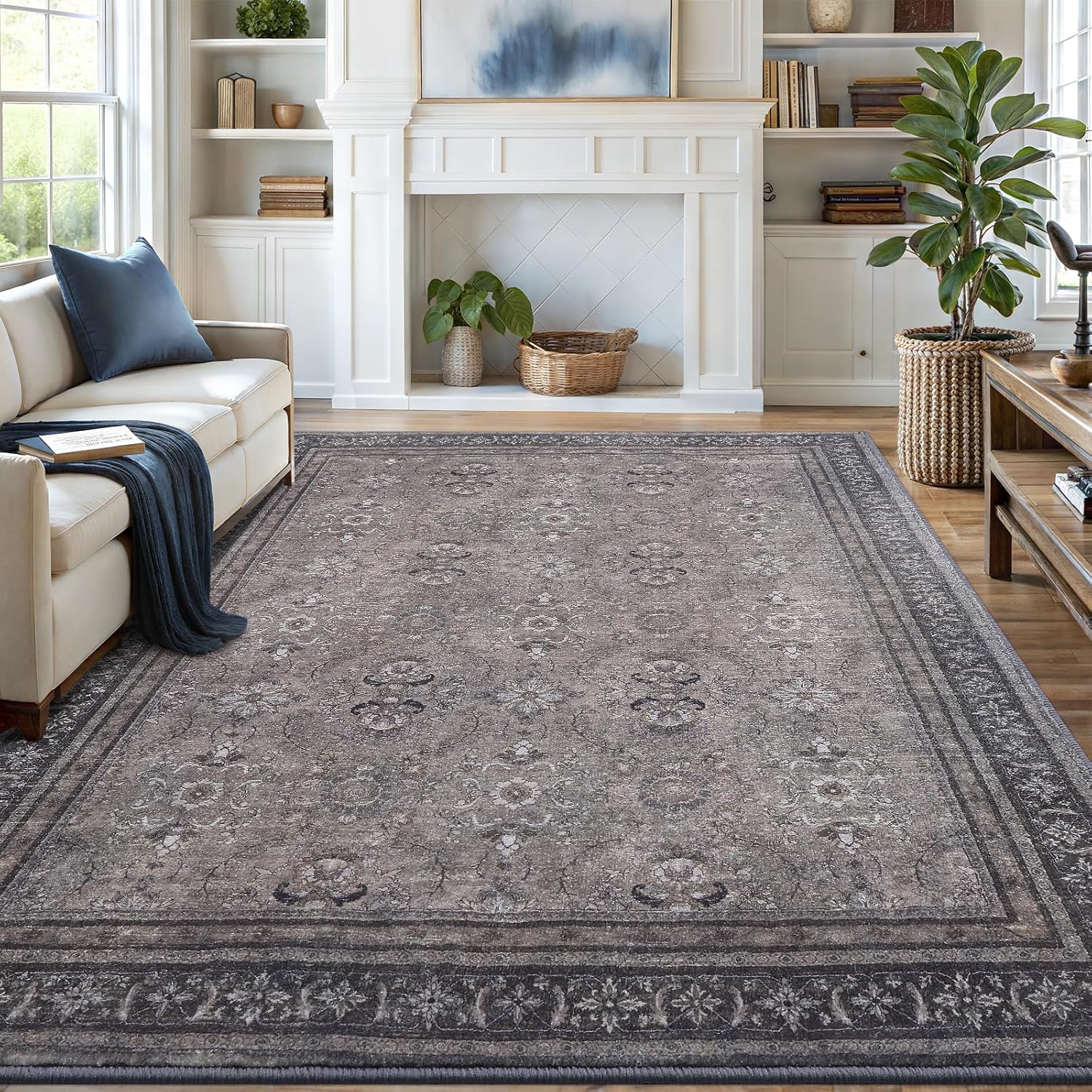 8x10 Area Rugs for Living Room, Bedroom - Machine Washable, Non-Slip Bedside Rug, Large Soft Floor Carpet for Office, Dining Room, Farmhouse and Home Decor, Urban Luxe/Olive Brown 8' x 10' Urban Luxe / Olive Brown