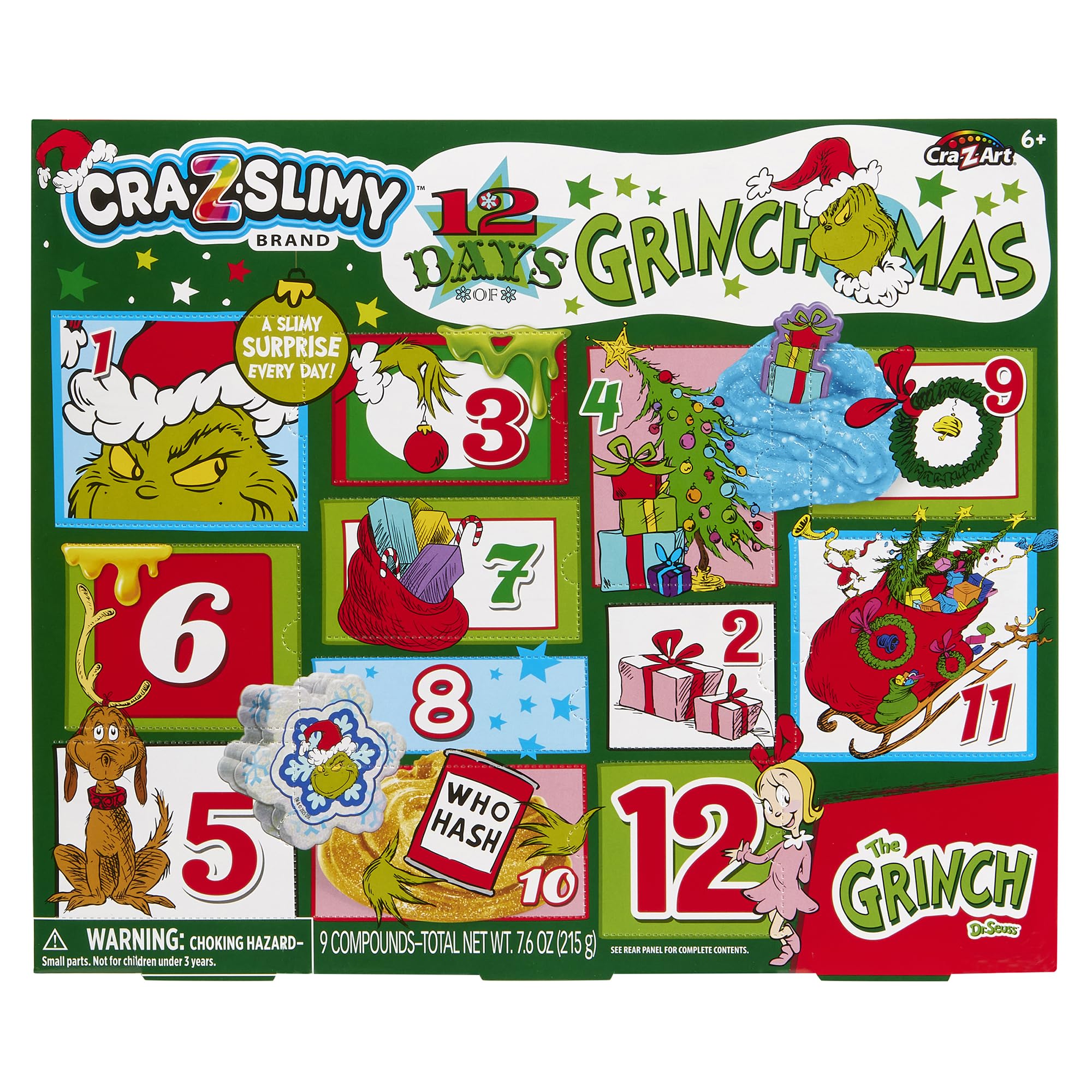 Grinch 12 Days of Grinchmas Slime 2026 Advent Calendar | Cra-Z-Slimy Holiday Slime Toy Set with Surprise Slimy Fun Each Day, Ages 6+