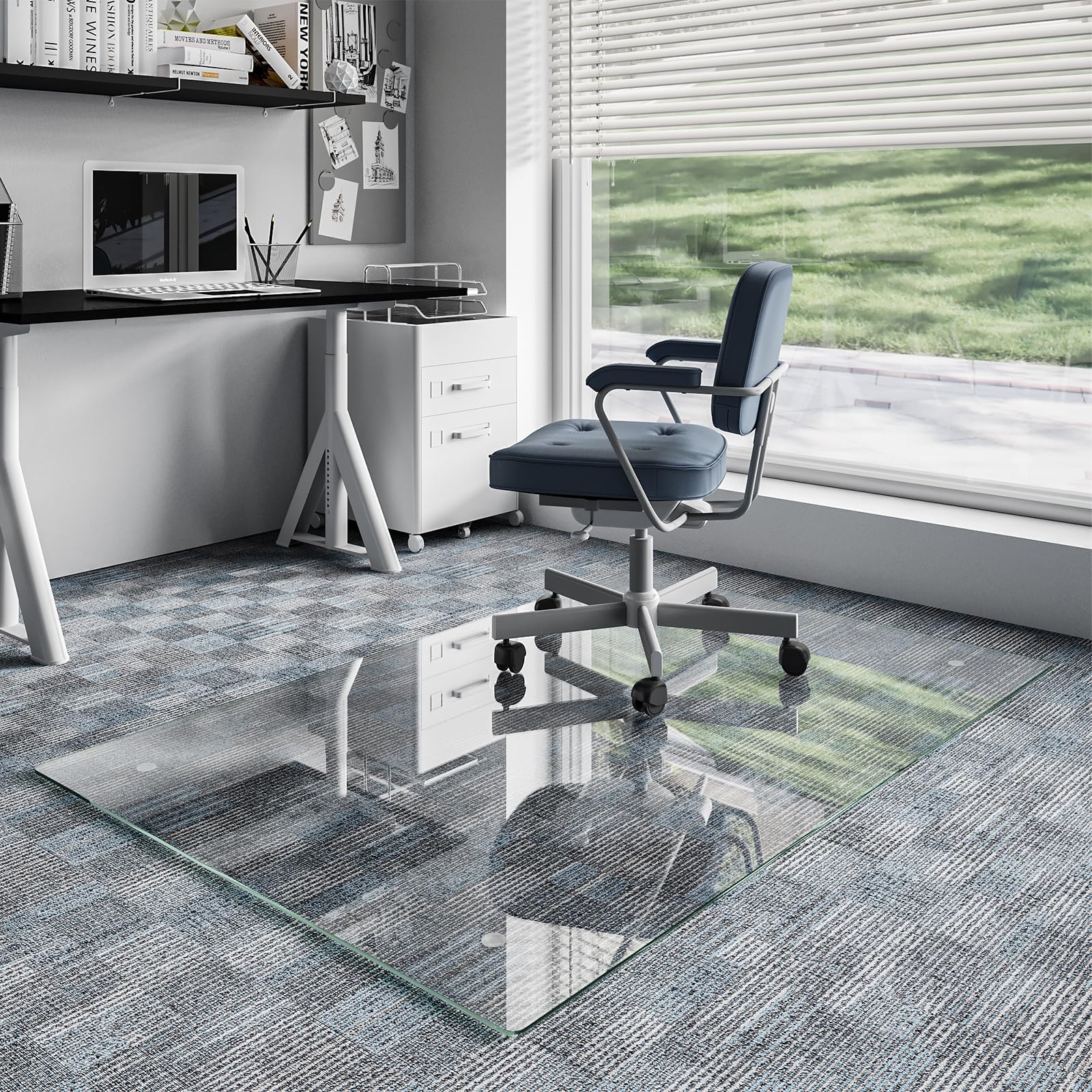 Koonmi Glass Chair Mat for Carpet Tempered Glass 40x60 Office Chair Mat Glass Chair Mat with Rounded and