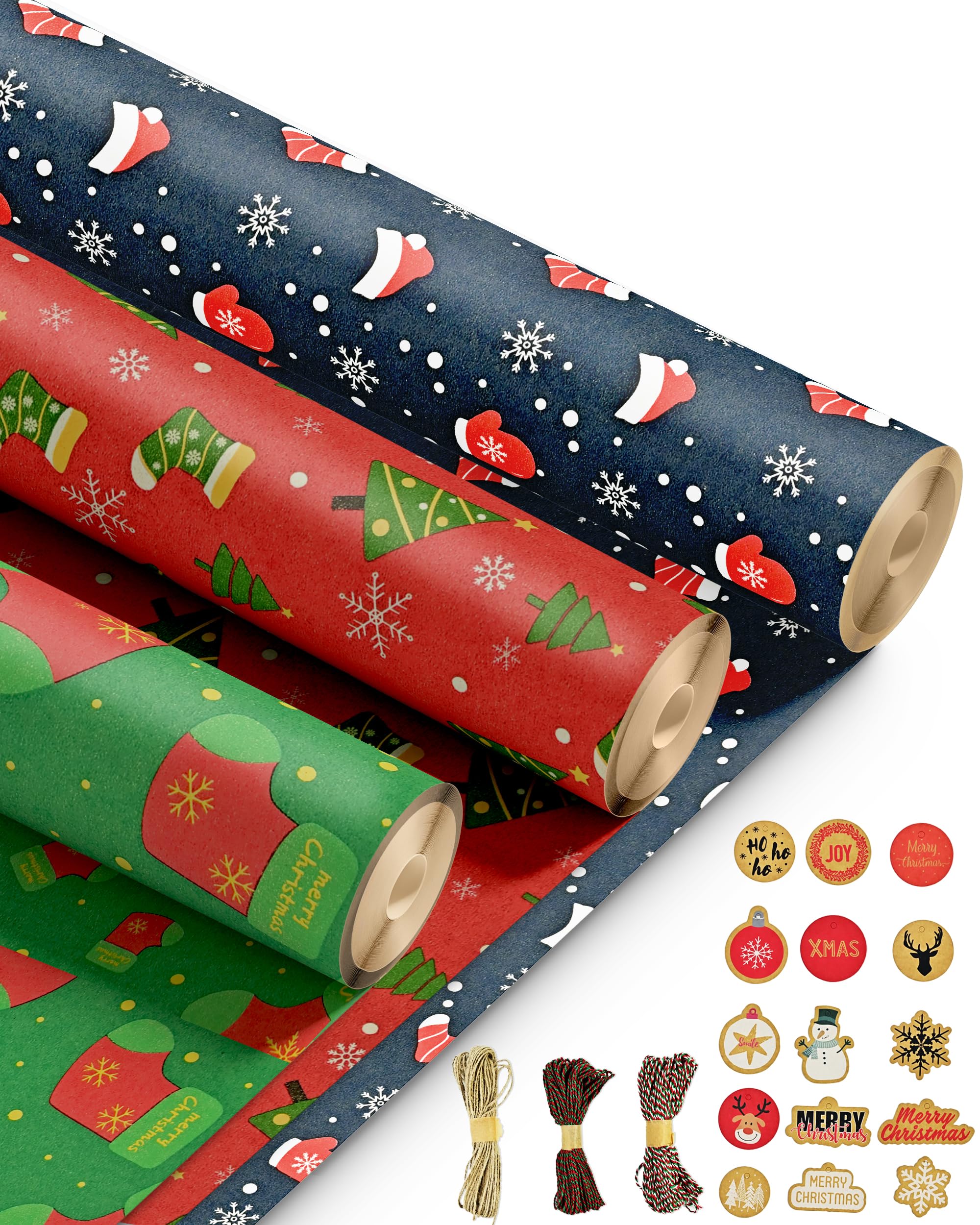 Kraft & Co - Wrapping Paper Rolls - 3 Pack - Multicolor