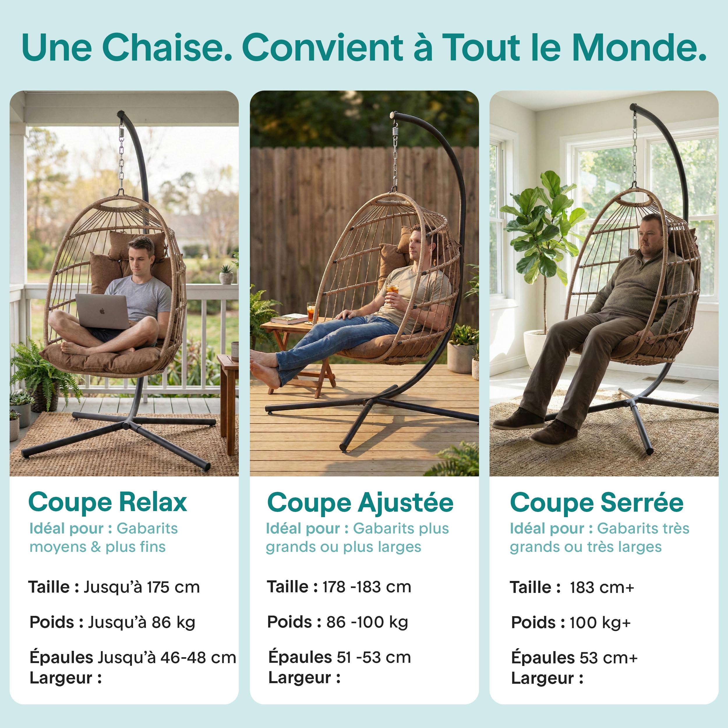 SereneLife Fauteuil Oeuf Suspendu avec Support – Rotin Tressé Pliable, Coussin Imperméable, Appui-Tête Confort pour Patio, Chambre, Véranda, Jardin, Marron