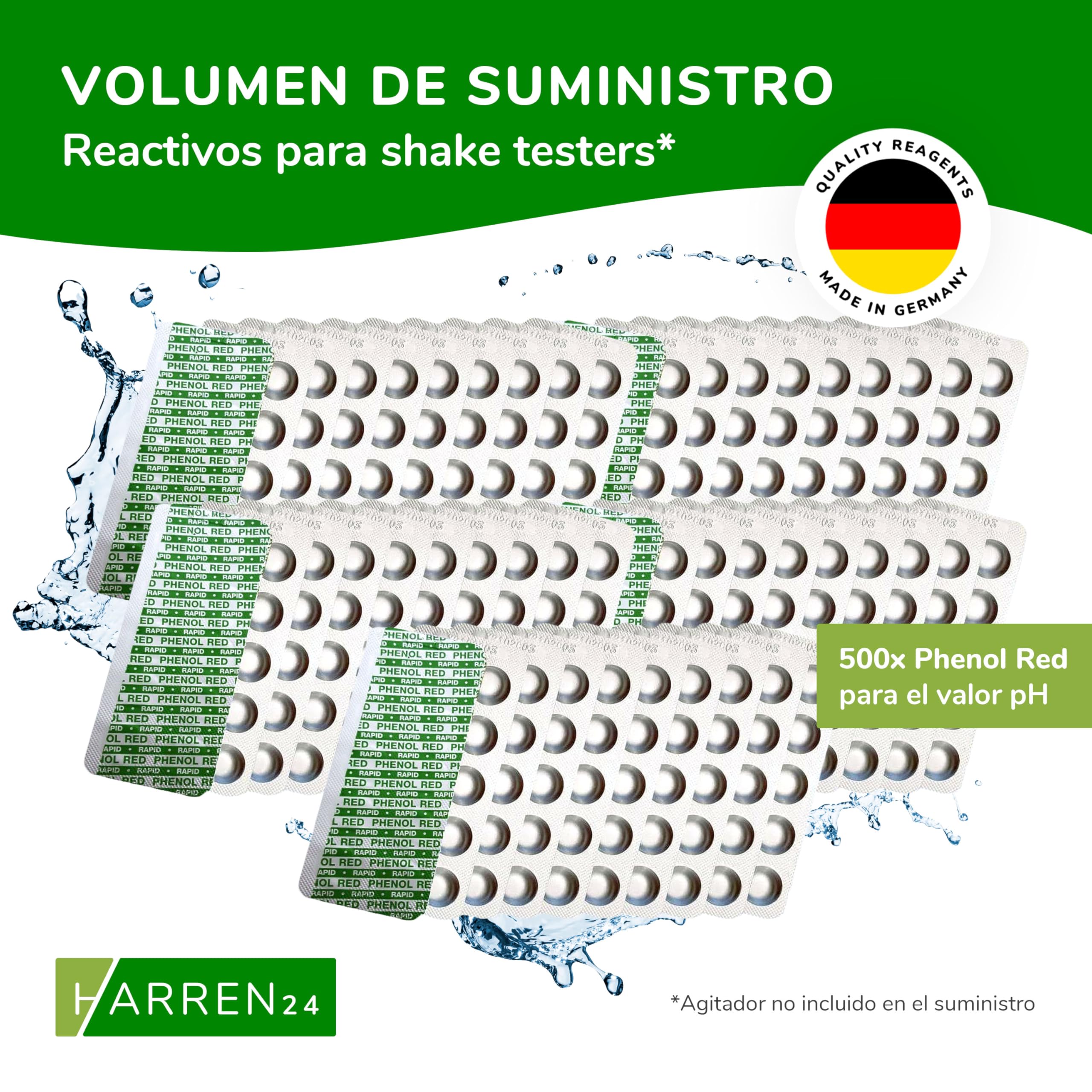 Pastillas de prueba (Rapid) DPD 1 Cloro, DPD4 Oxígeno Activo, Alcalinidad M, CYA, Rojo Fenol Valor en pH Comprobador de agua de piscina 50, 100, 250, 500x (Rojo Fenol / 500 Pastillas)