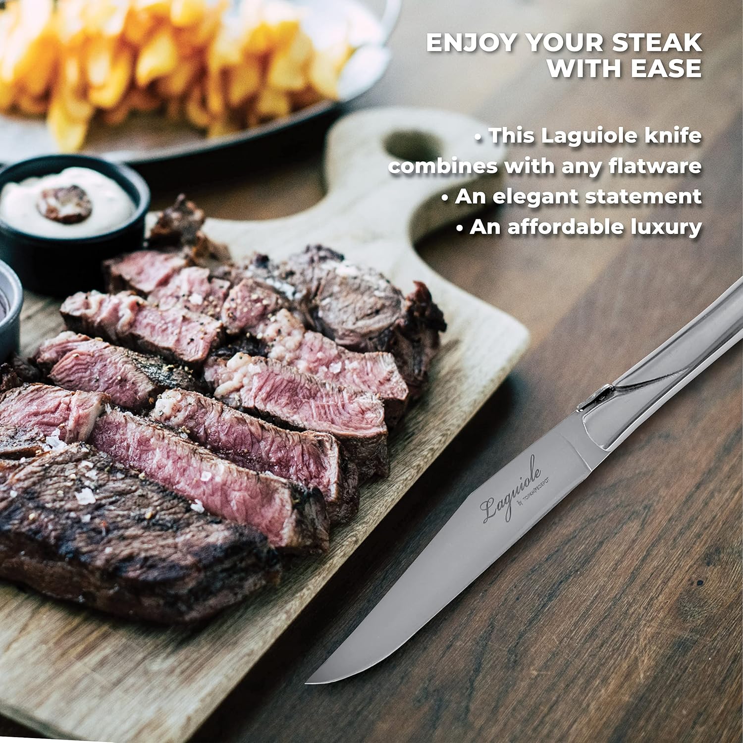 TopKnife Laguiole Steak Knife Set - Smooth Edge - Stainless Steel Handle - Set of 6