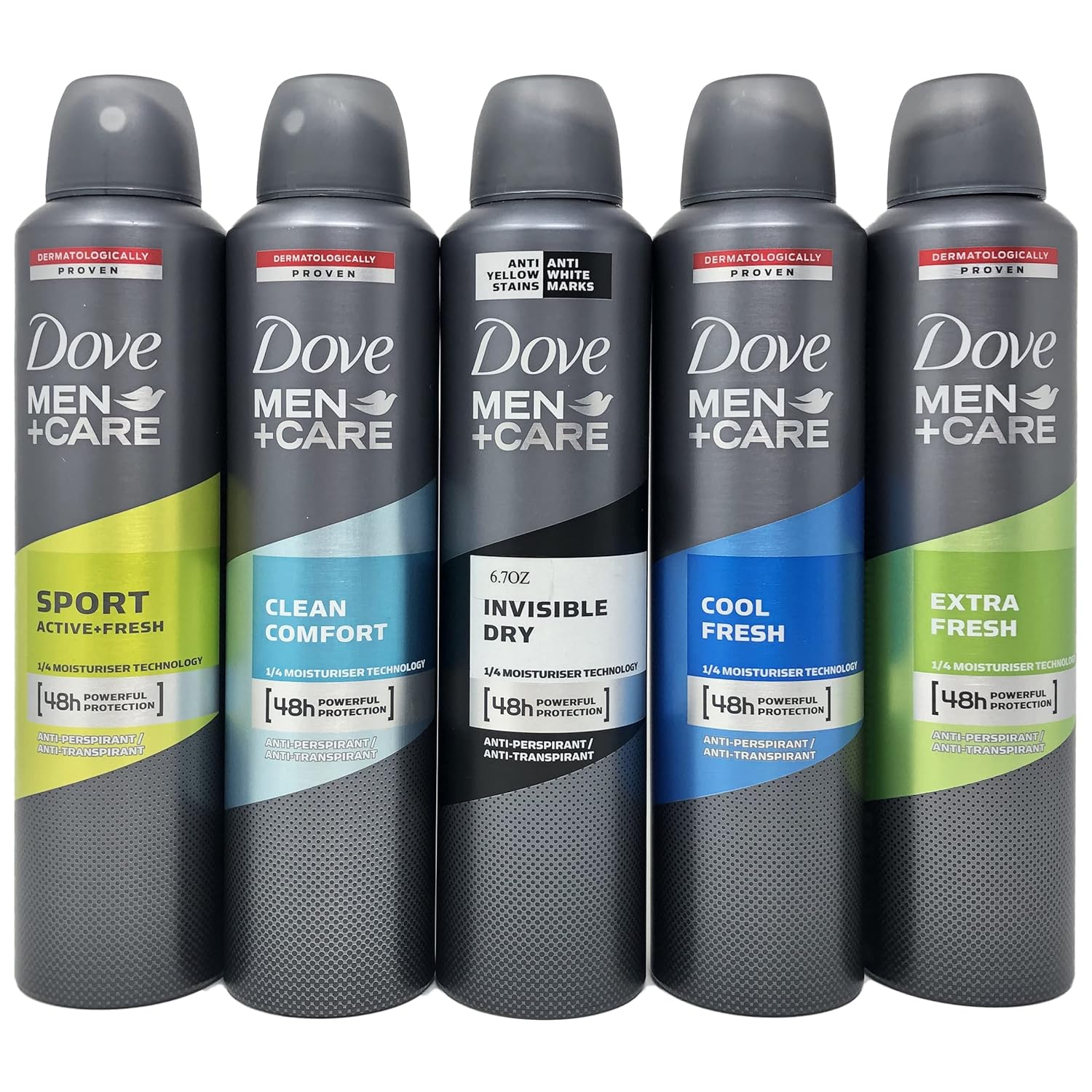 Dove Men + Care Antiperspirant Spray Variety Set, Sport, Clean Comfort, Invisible Dry, Cool Fresh and Extra Fresh Scents, 8.45 Ounce, 5 Count : Beauty & Personal Care
