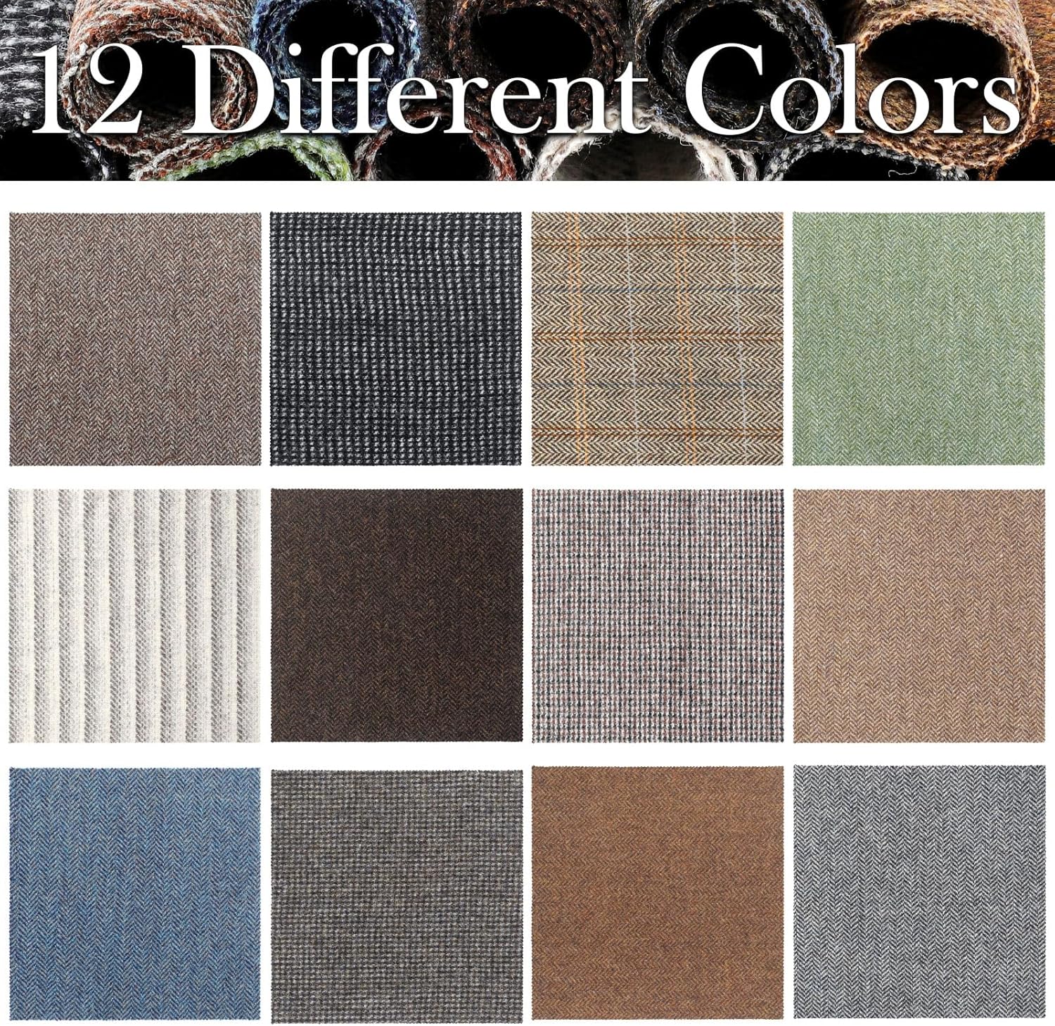 12 Pcs Wool Fabric by the Yard 9 x 9 Inches Wool Remnants Offcuts Multi Color Tweed Squares Wool Felt Sheets for Felting, Applique and Other DIY Craft