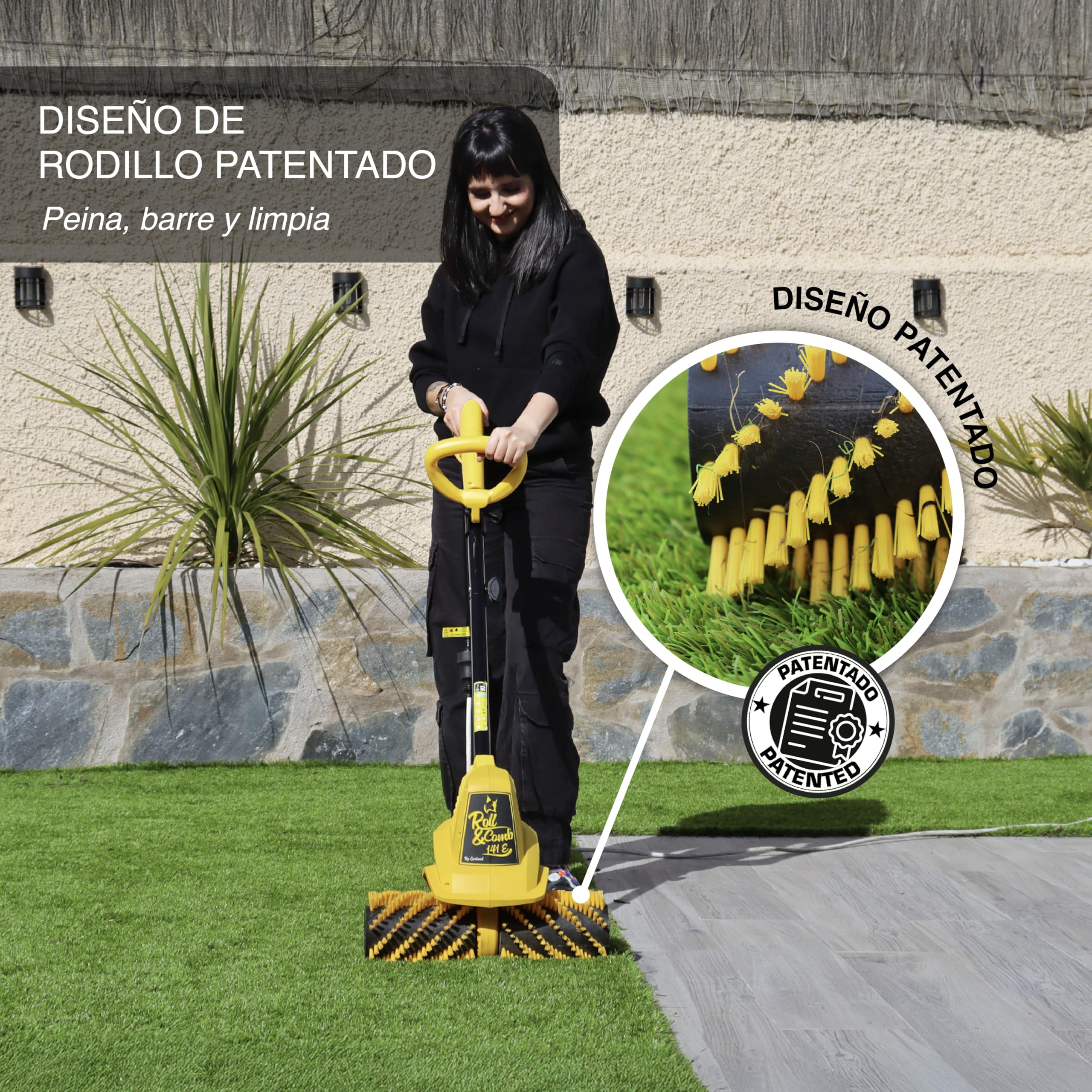 Garland Roll&Comb 141E-V19 - Peinadora/Barredora césped Artificial eléctrica enchufable - 300 W de Potencia, 4'8 kg de Peso y 40 cm de Ancho de Trabajo. con Manillar Plegable.