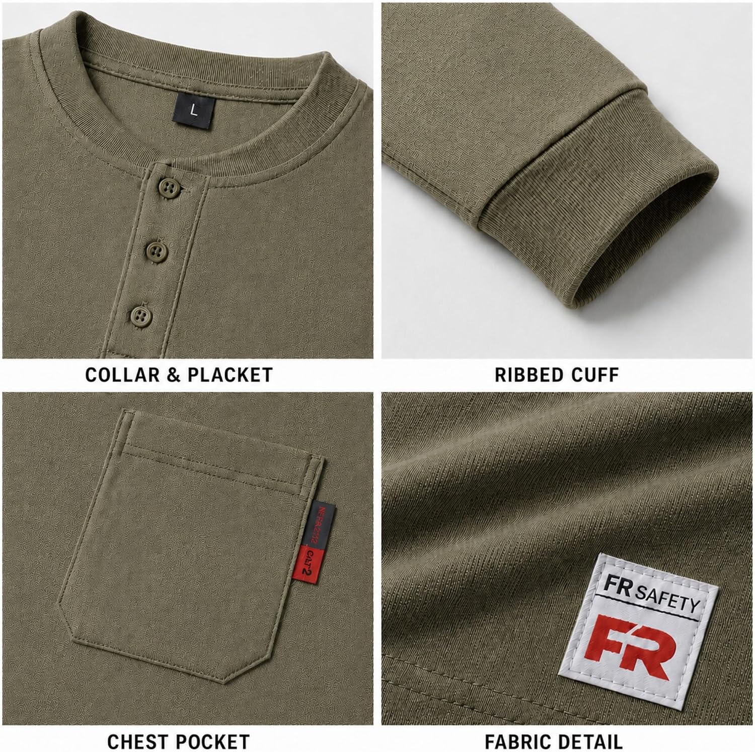 SKSAFETY FR Henley Shirts for Men, 6 oz Flame Resistant Welding Work Shirt