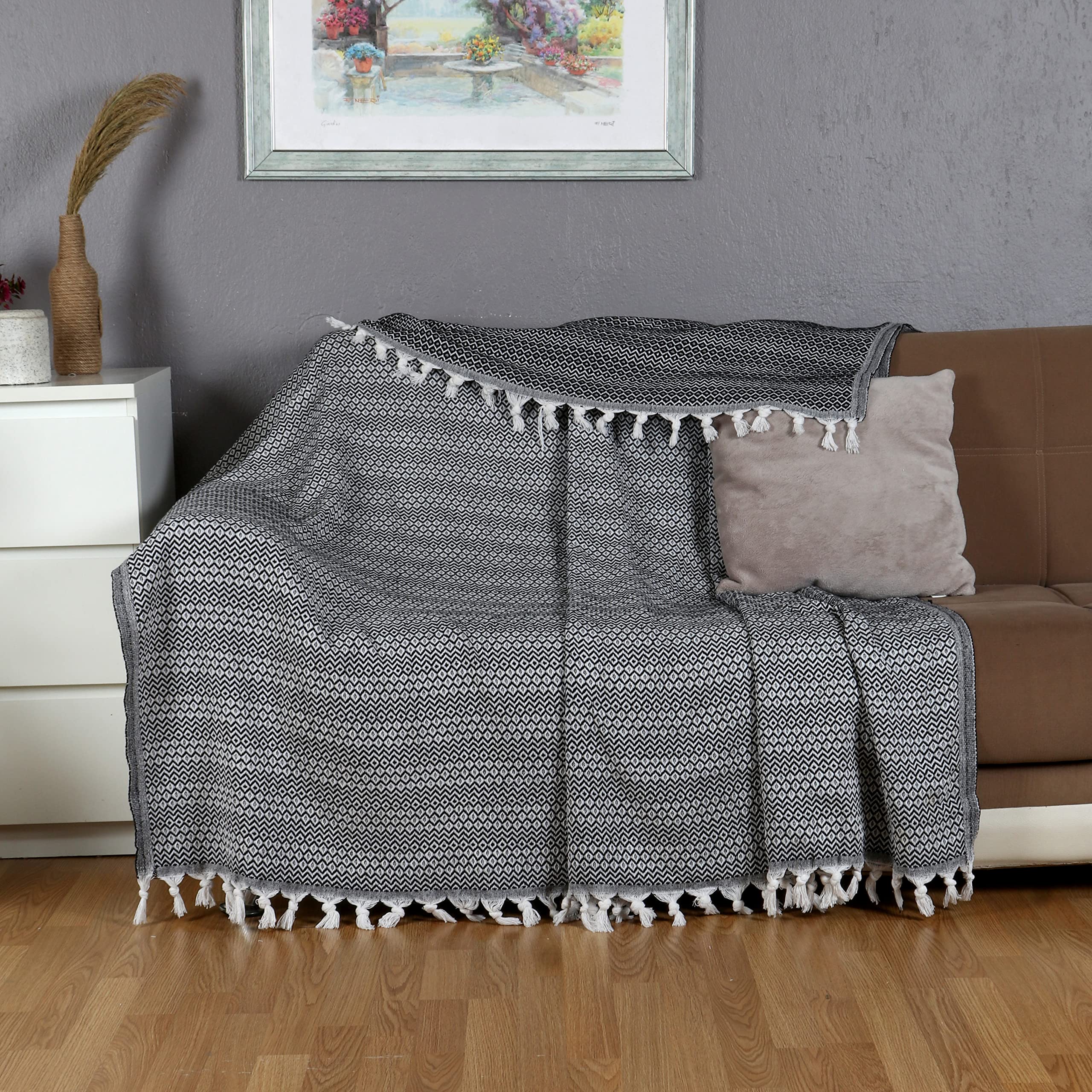 Tuiste Black Cotton Bedspread for Spring Summer, Autumn and Winter, Multi-Purpose Sofa Cover, Lightweight Pique Blanket - Image 2