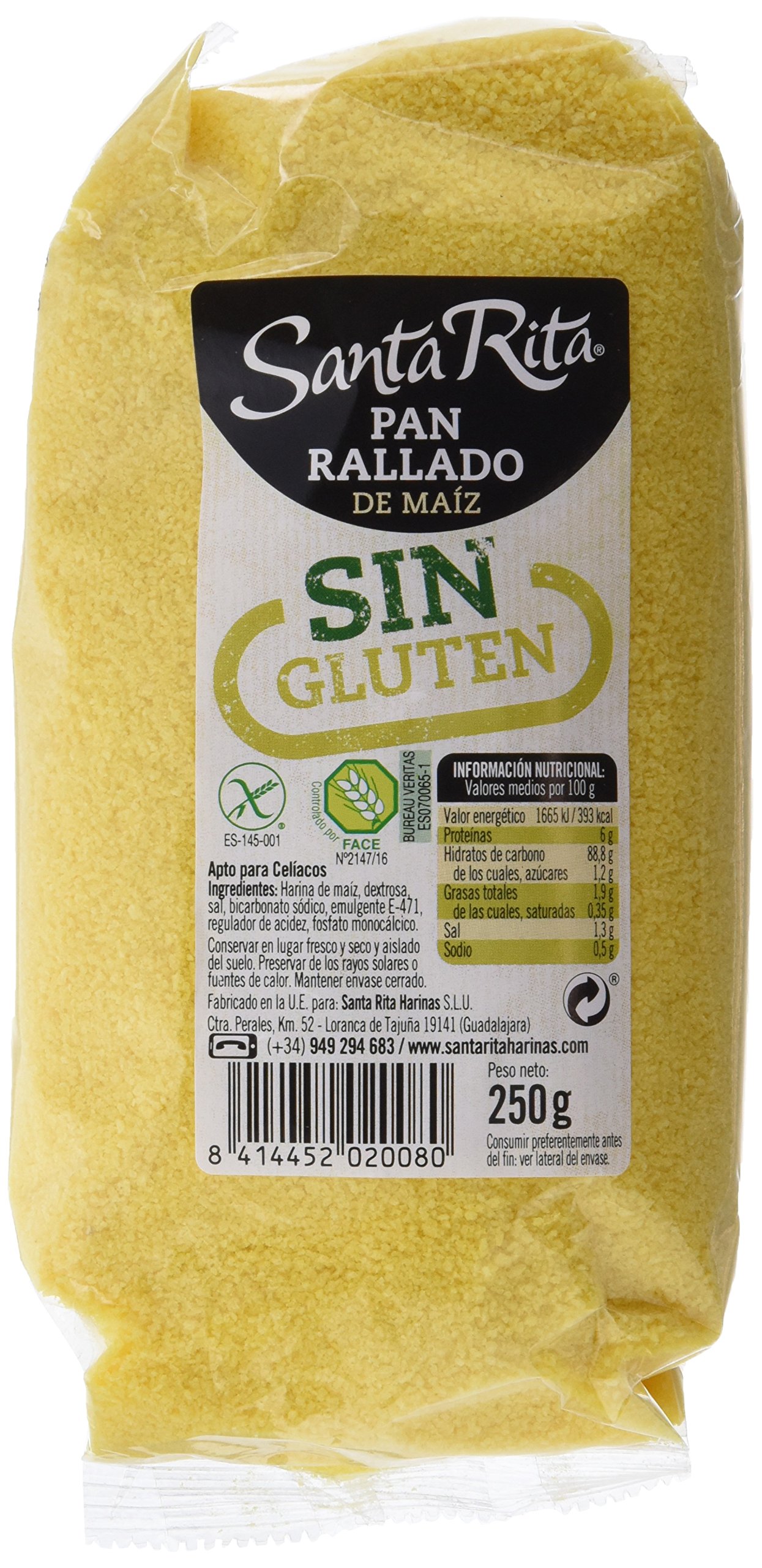 Santa Rita Pan Rallado de Maíz sin Gluten - 5 Paquetes de 250 gr