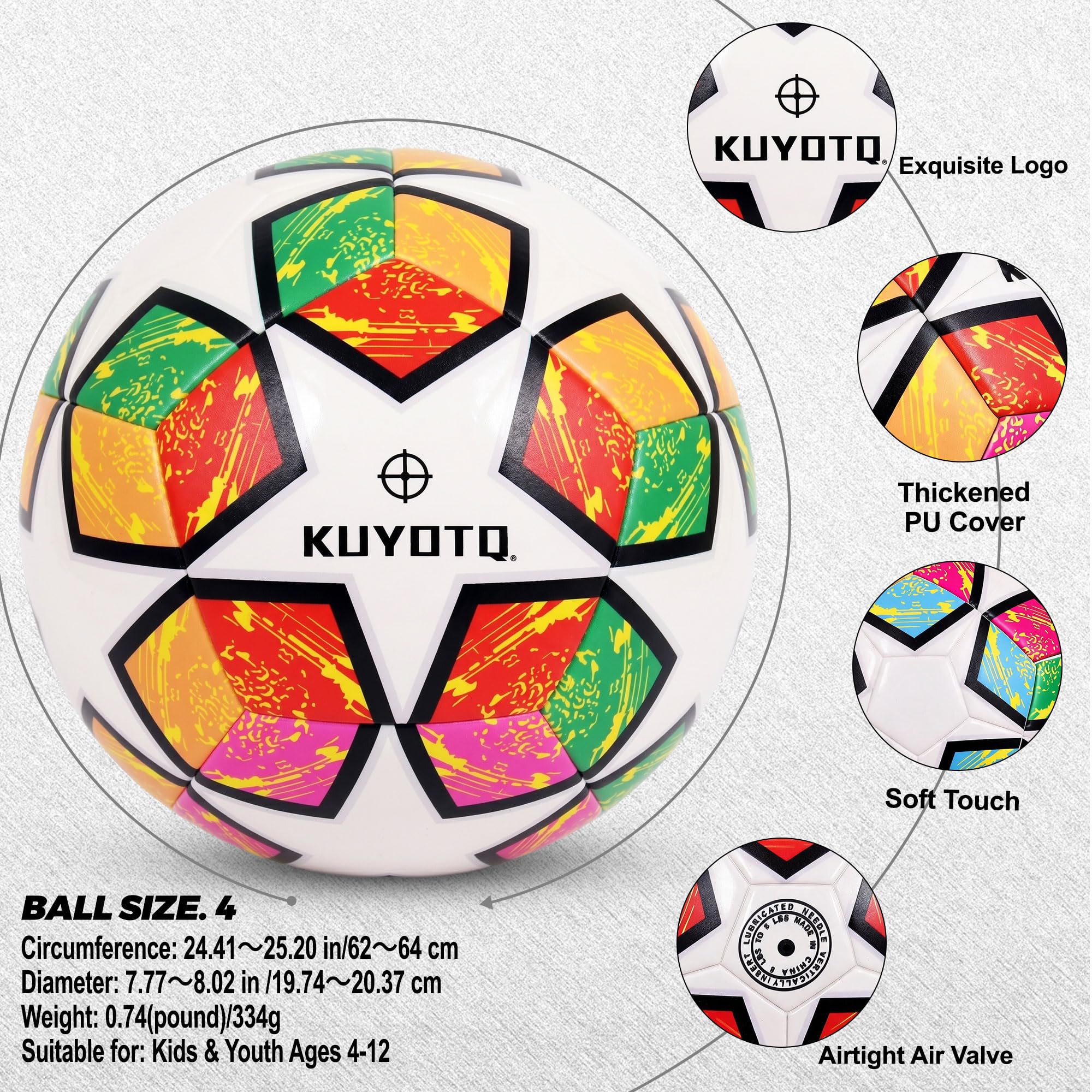 KUYOTQ Fußball, 2026 Colorway-Design, inspiriert von den USA, Kanada und Mexiko, verdickter PU-Bezug, weiche, verschleißfeste Oberfläche, Nylon-umwickelte Blase, Größe 4, für Kinder und Jugendliche