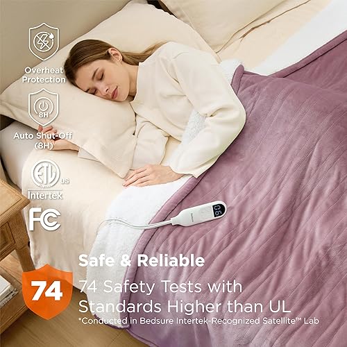 Vista 105 de Bedsure - Manta eléctrica tamaño matrimonial; térmica, de franela suave, calentamiento rápido, 10 ajustes de tiempo y 6 ajustes de calor; regalo 01