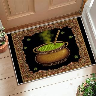 Cauldron Area Rug, Halloween Fanciful Green Peas Steam Halloween Black Non-Slip Backing Doormat Rectangle Throw Rug Non Shedding Bathroom Entryway Bedside Doorway Decor 2' X 3'